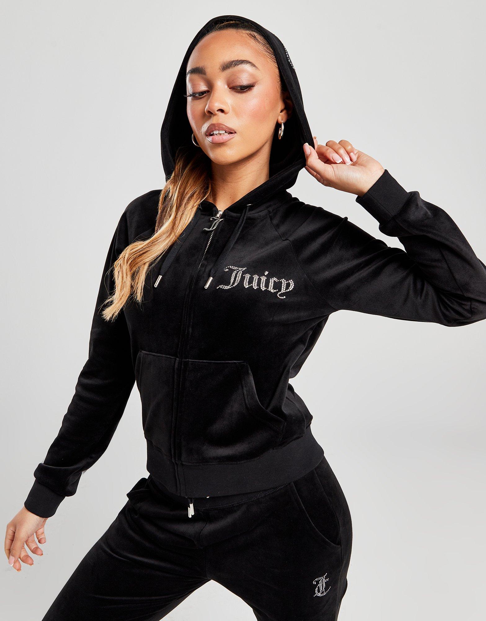 Black JUICY COUTURE Diamante Logo Velour Full Zip Hoodie