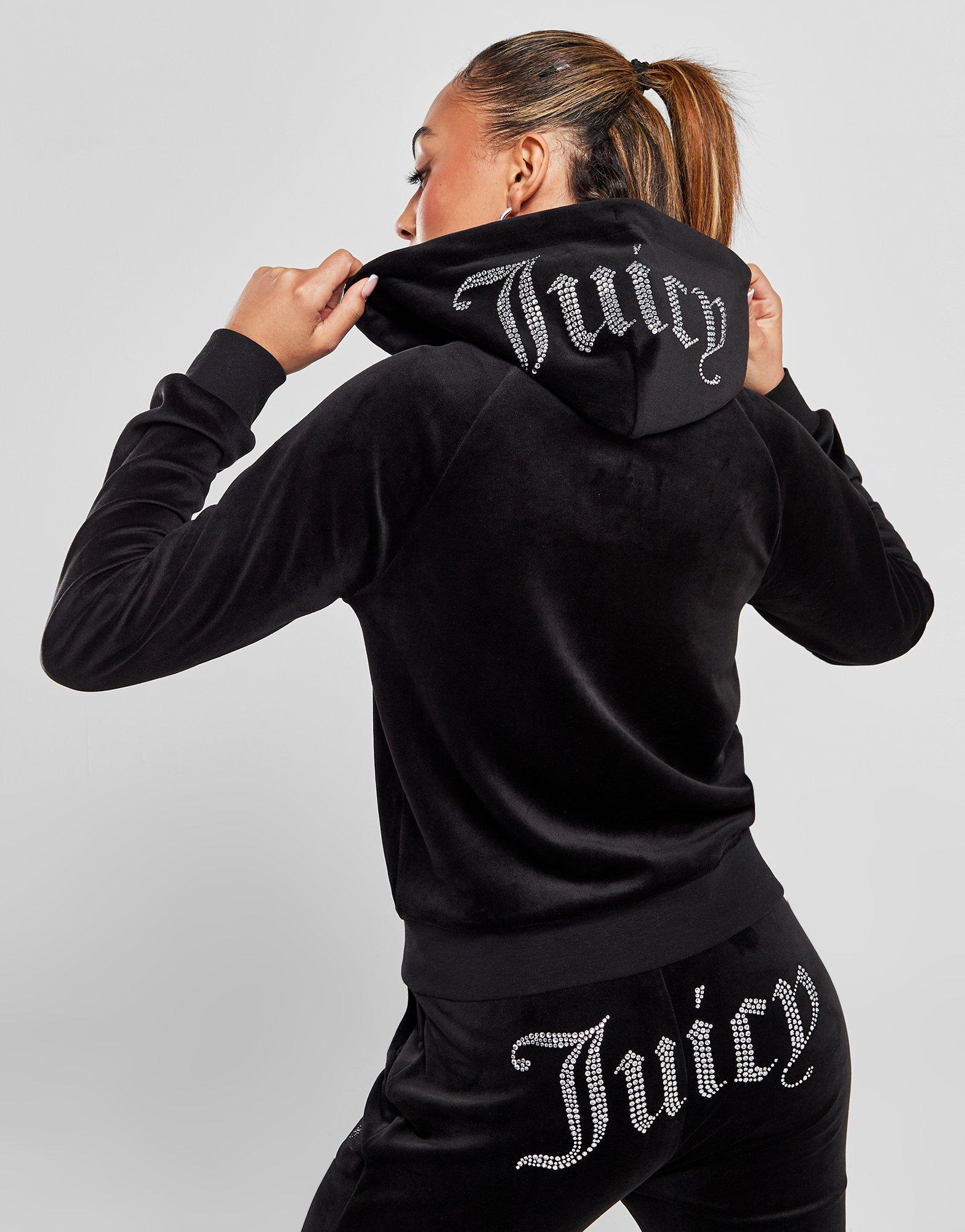 Black JUICY COUTURE Diamante Logo Full Zip Hoodie - JD Sports Global