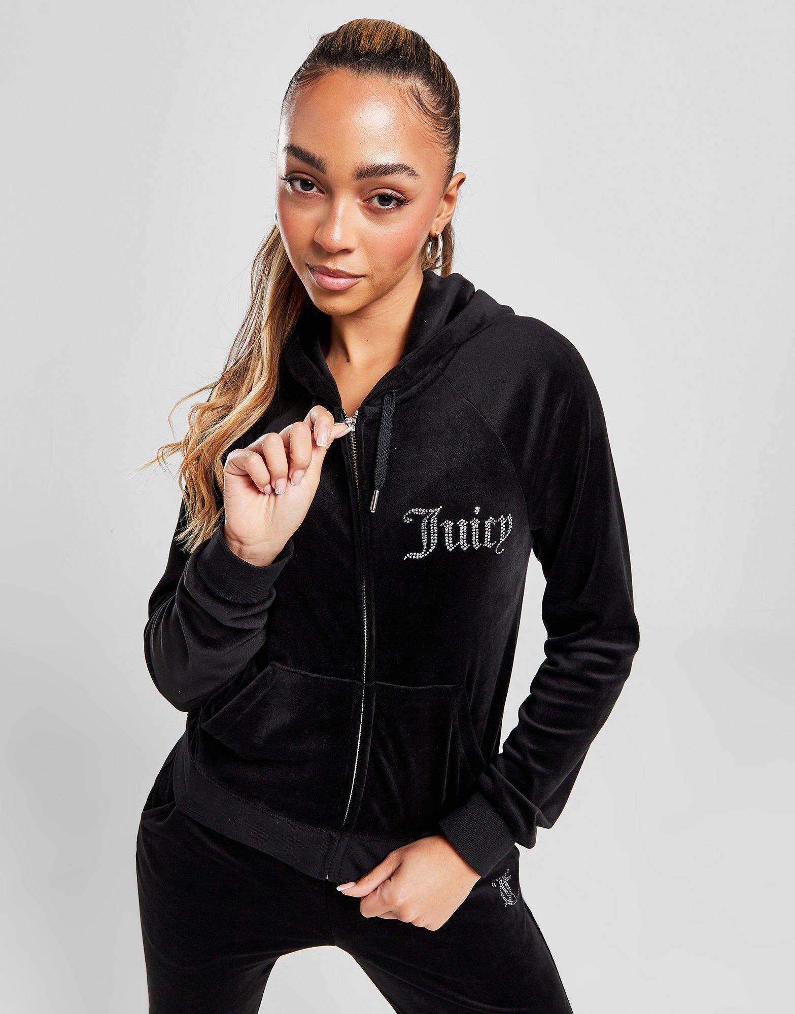 JUICY COUTURE Diamante Logo Velour Full Zip Hoodie