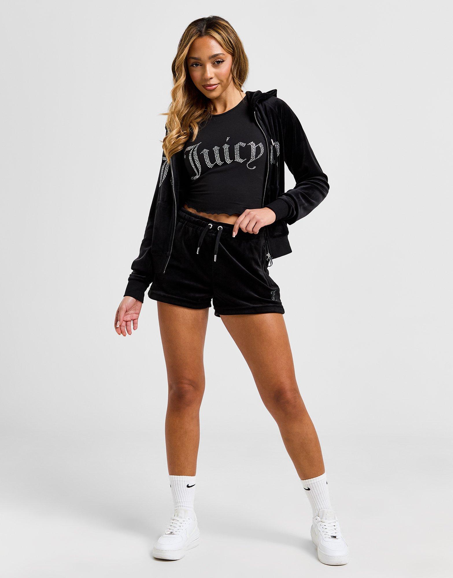 Black JUICY COUTURE Diamante Velour Shorts JD Sports Global