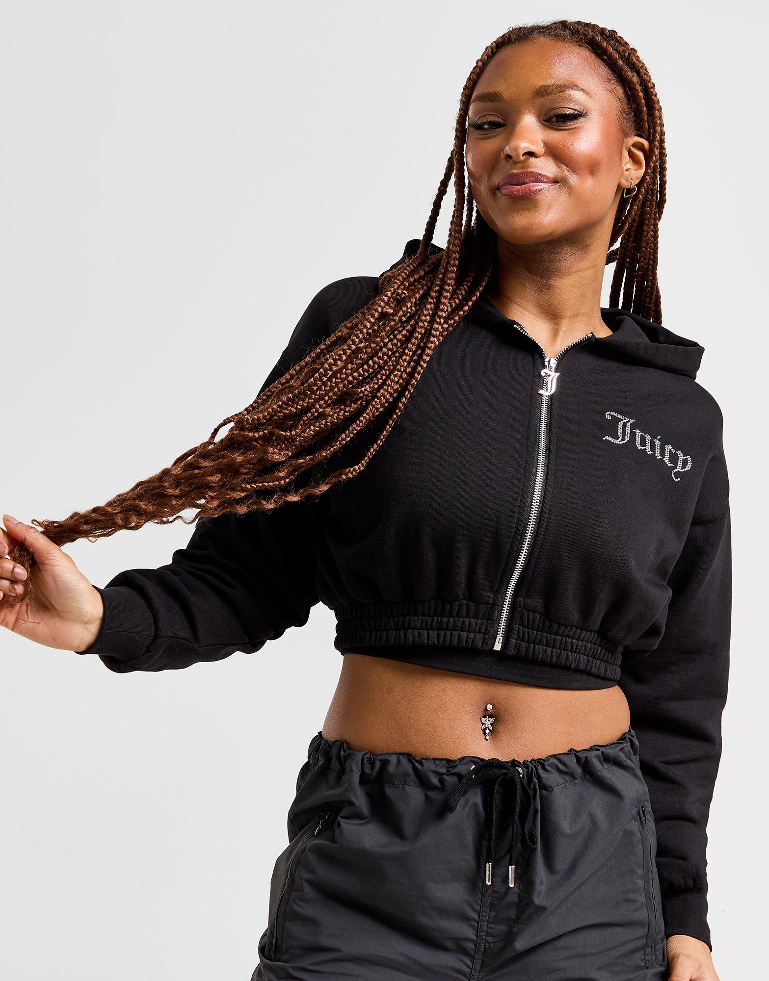 Juicy Couture Diamante Fleece Crop Full Zip Hoodie