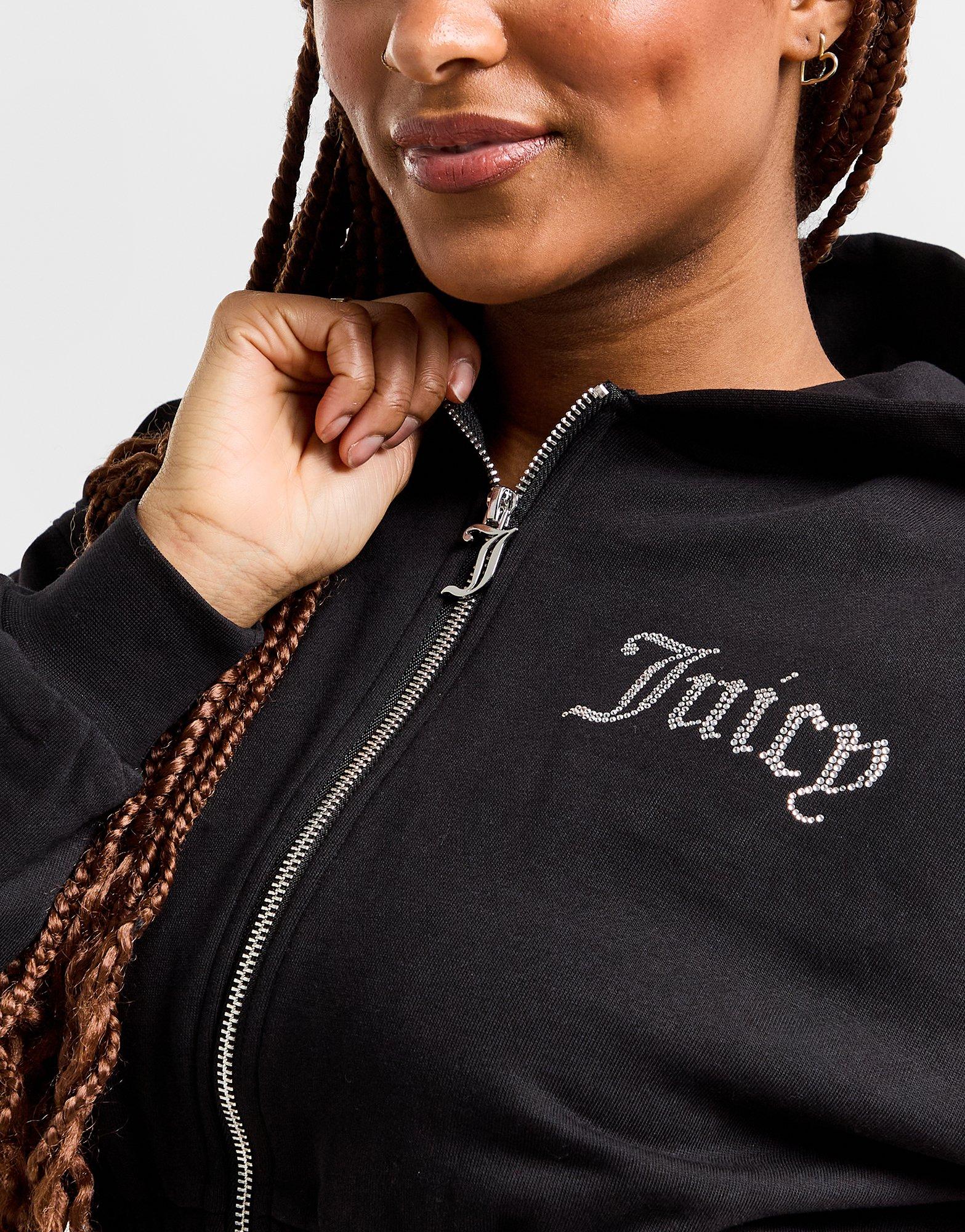 Juicy Couture Diamante Fleece Crop Full Zip Hoodie