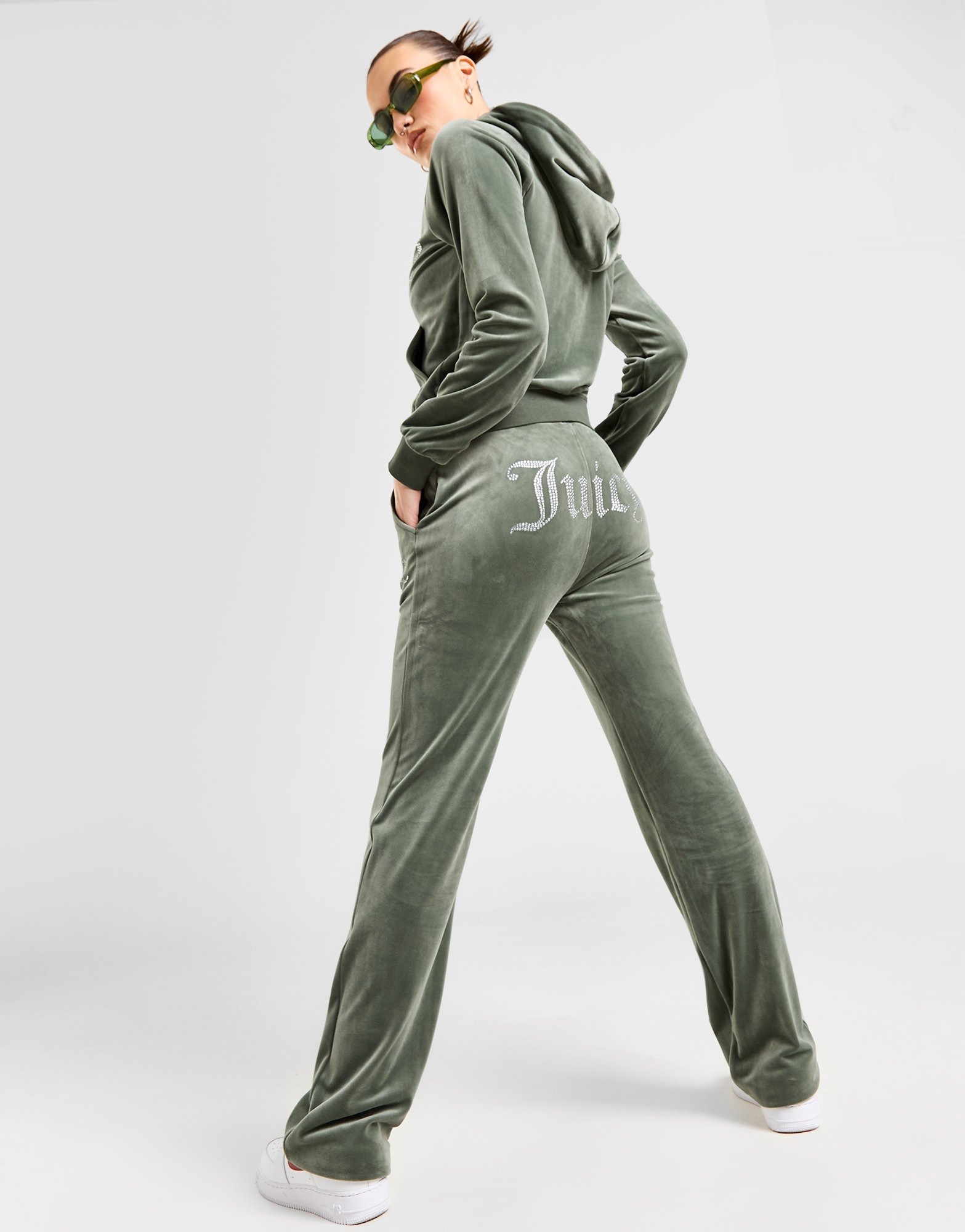 Green JUICY COUTURE Diamante Velour Track Pants JD Sports