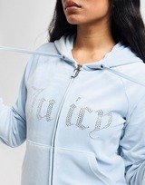 JUICY COUTURE Diamante velours hoodie met volledige ritssluiting