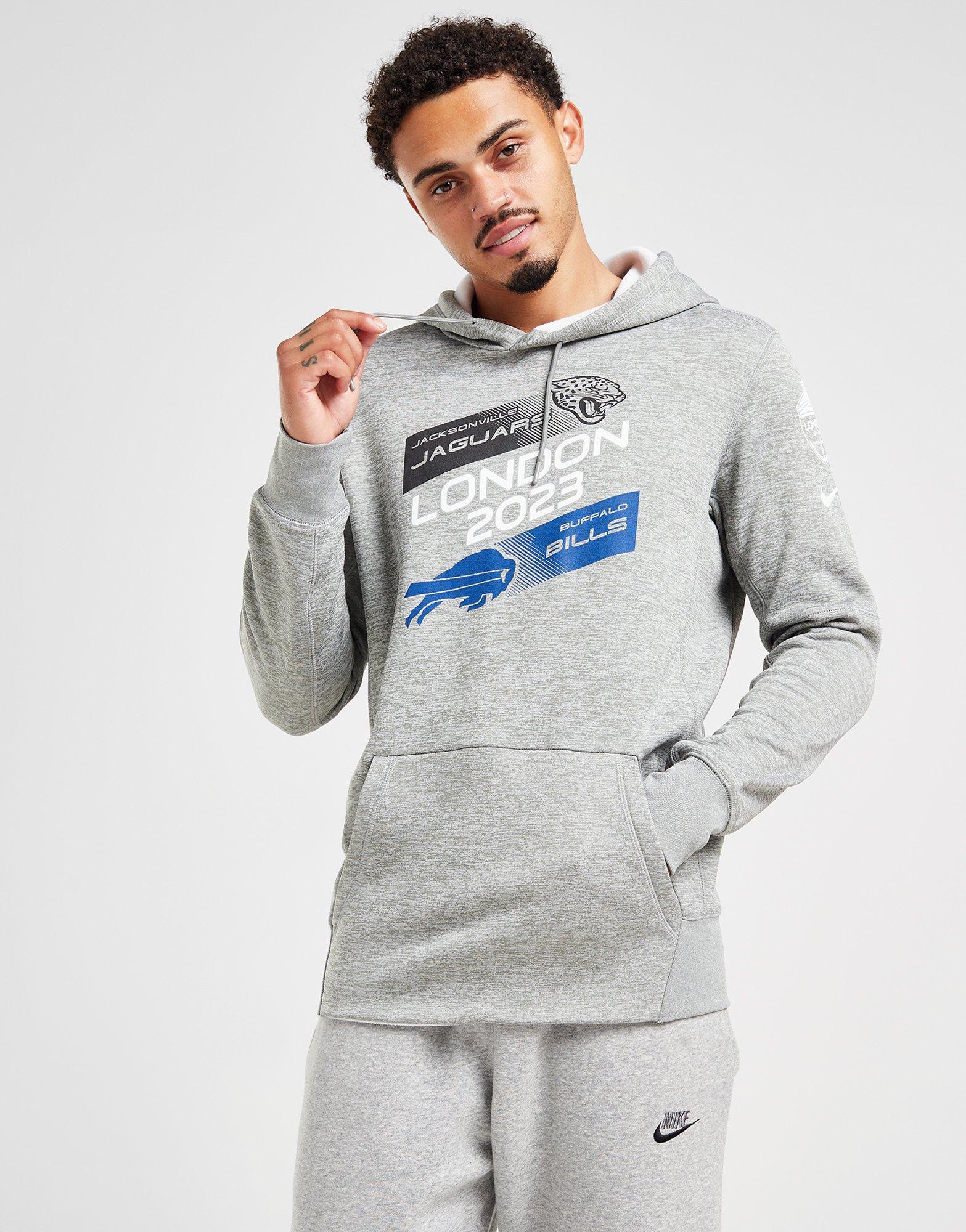 Men's Nike Heather Charcoal Jacksonville Jaguars vs. Buffalo Bills 2023 London Game Pullover Hoodie Size: Large