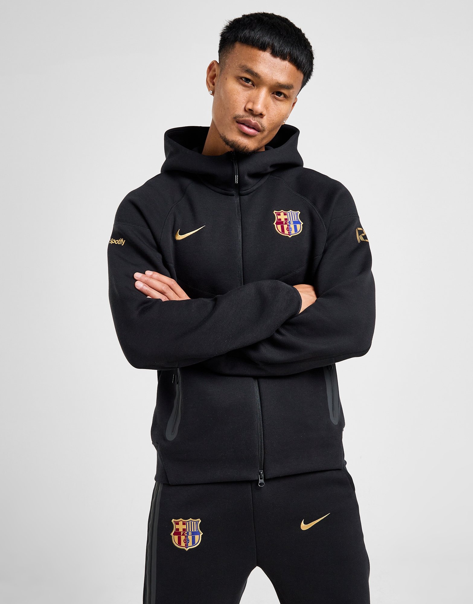 Black Nike FC Barcelona Tech Fleece Full Zip Hoodie | JD Sports Malaysia