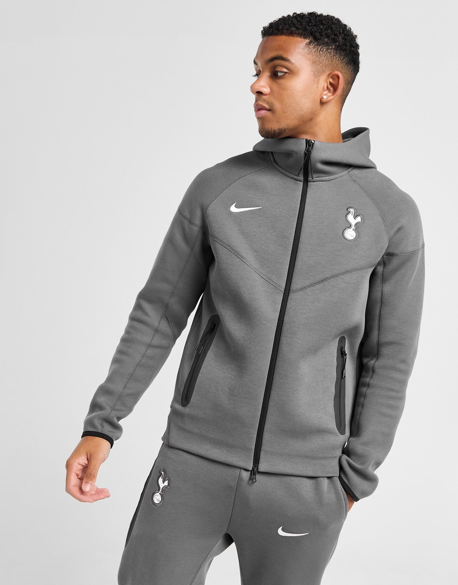 Grey Nike Tottenham Hotspur FC Tech Fleece Full Zip Hoodie - JD Sports NZ