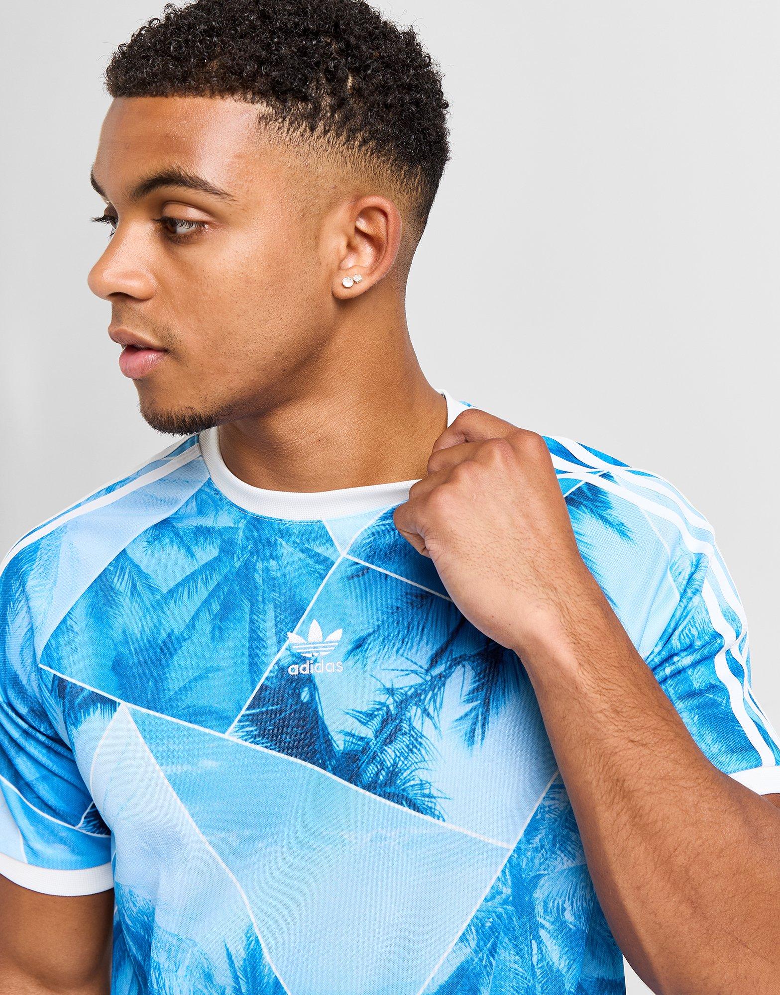 Blue adidas Originals Palm All Over Print T Shirt JD Sports Global