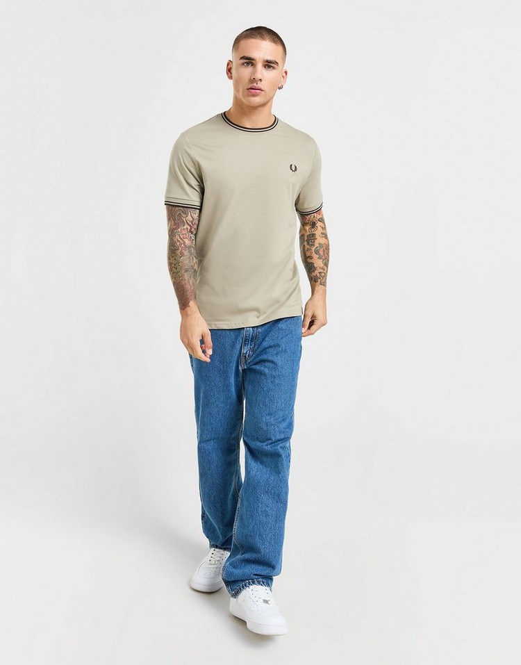 Brown Fred Perry Twin Tipped Ringer Short Sleeve T-Shirt | JD Sports UK
