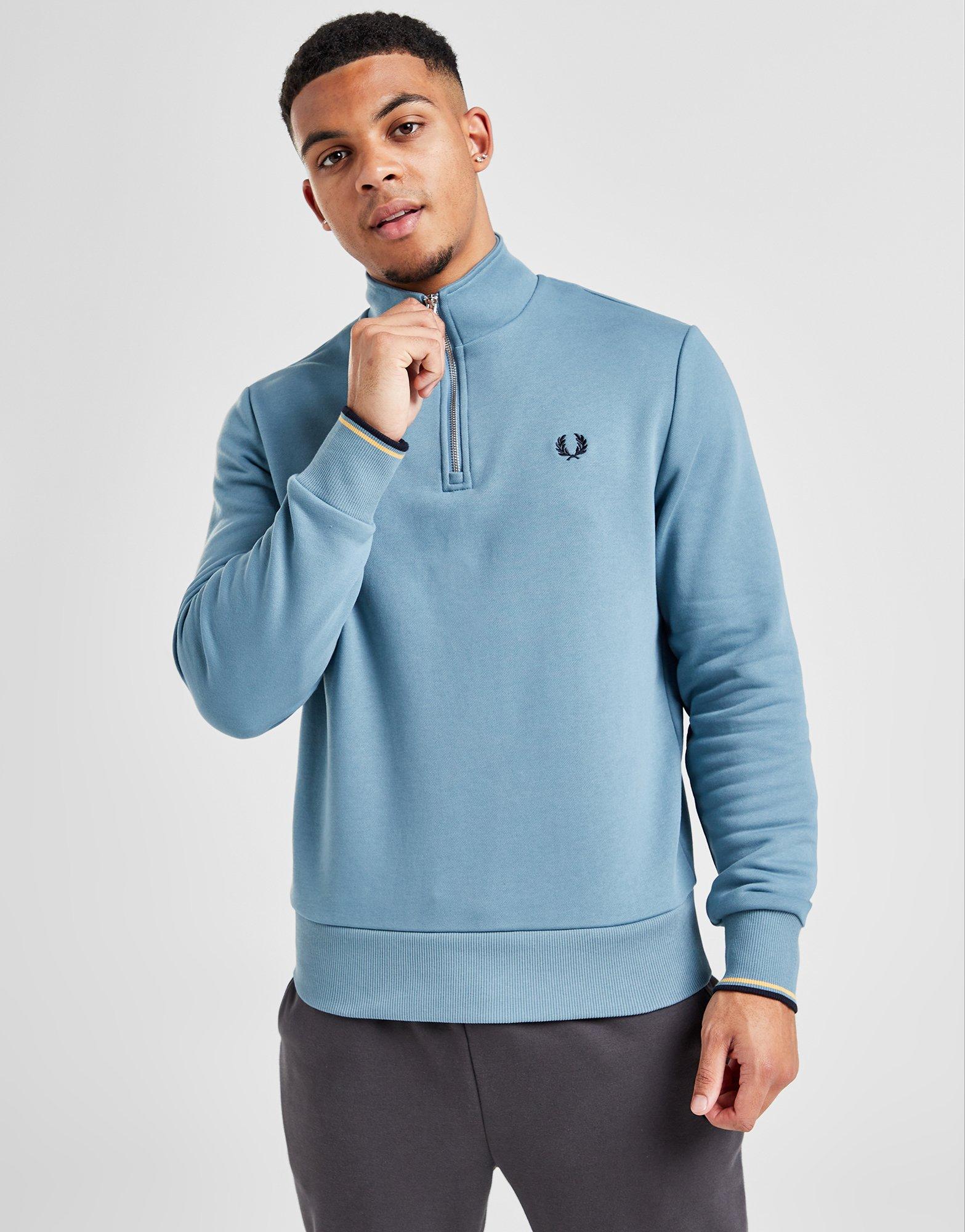 Blue Fred Perry Twin Tipped Half Zip Sweatshirt | JD Sports UK