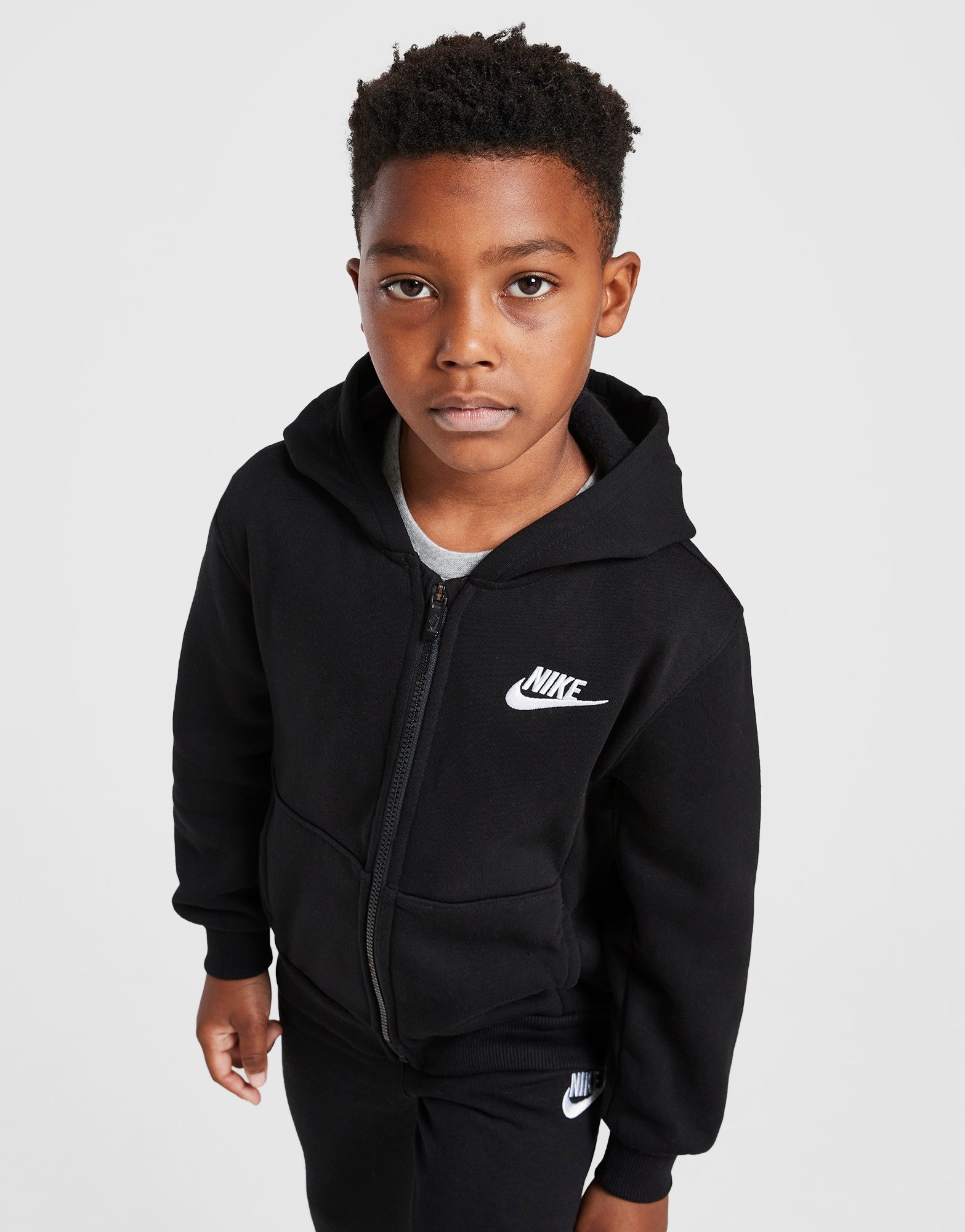 Musta Nike Club Fleece Full Zip Hoodie Children - JD Sports Suomi