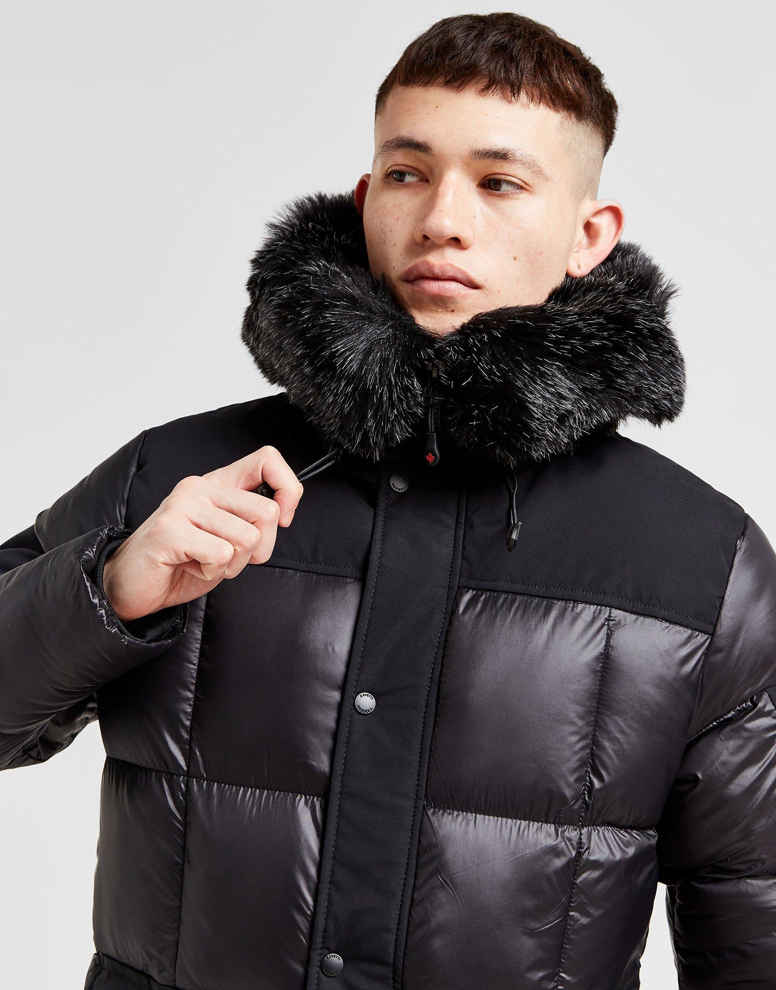 Mens black puffer hotsell jacket with fur hood