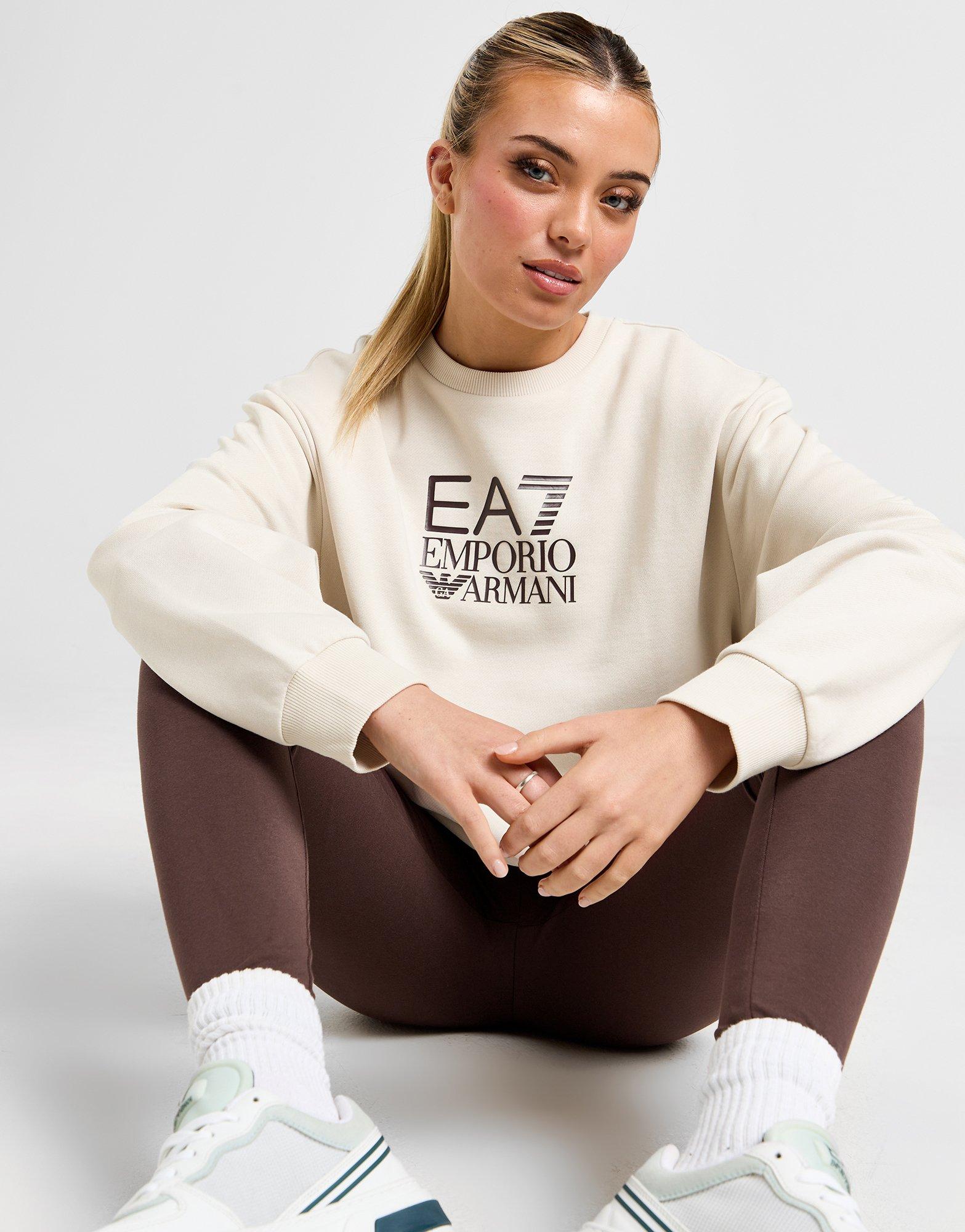 White EA7 Emporio Armani Box Logo Crew Sweatshirt JD Sports UK