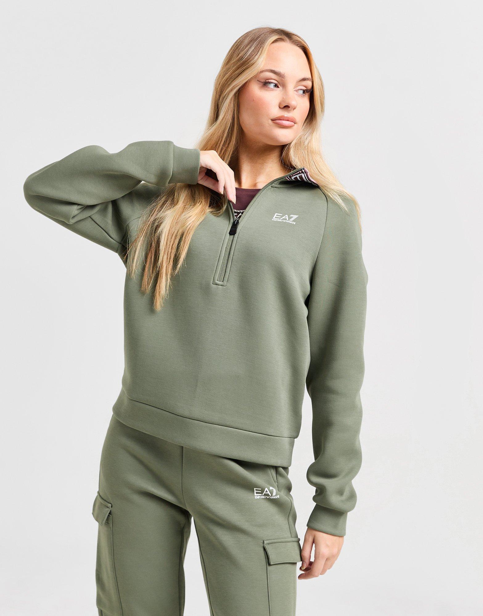 Green EA7 Emporio Armani Ventus Tape 1/2 Zip Hoodie - JD