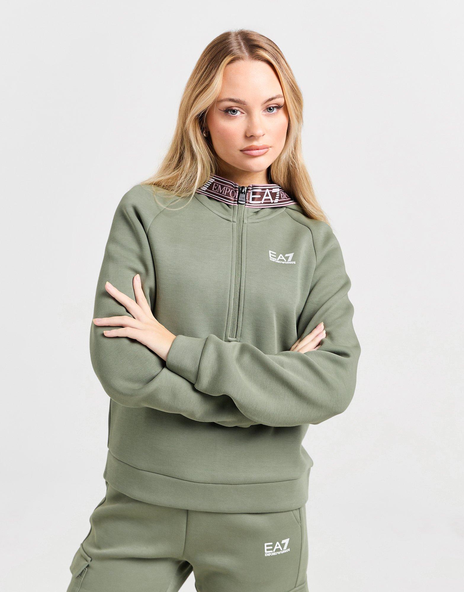 Green EA7 Emporio Armani Ventus Tape 1/2 Zip Hoodie - JD