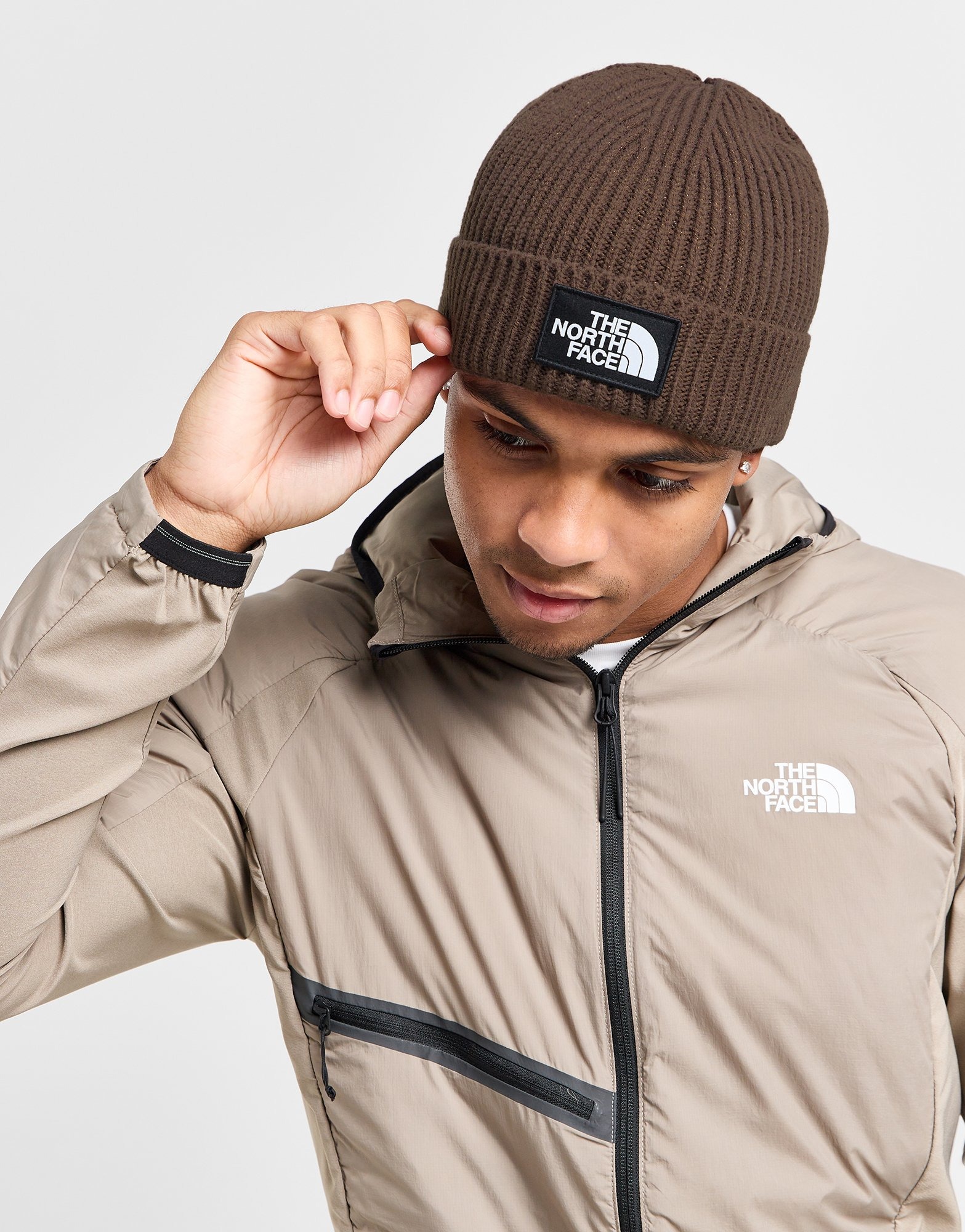 Brown The North Face Logo Box Cuffed Beanie Hat JD Sports UK