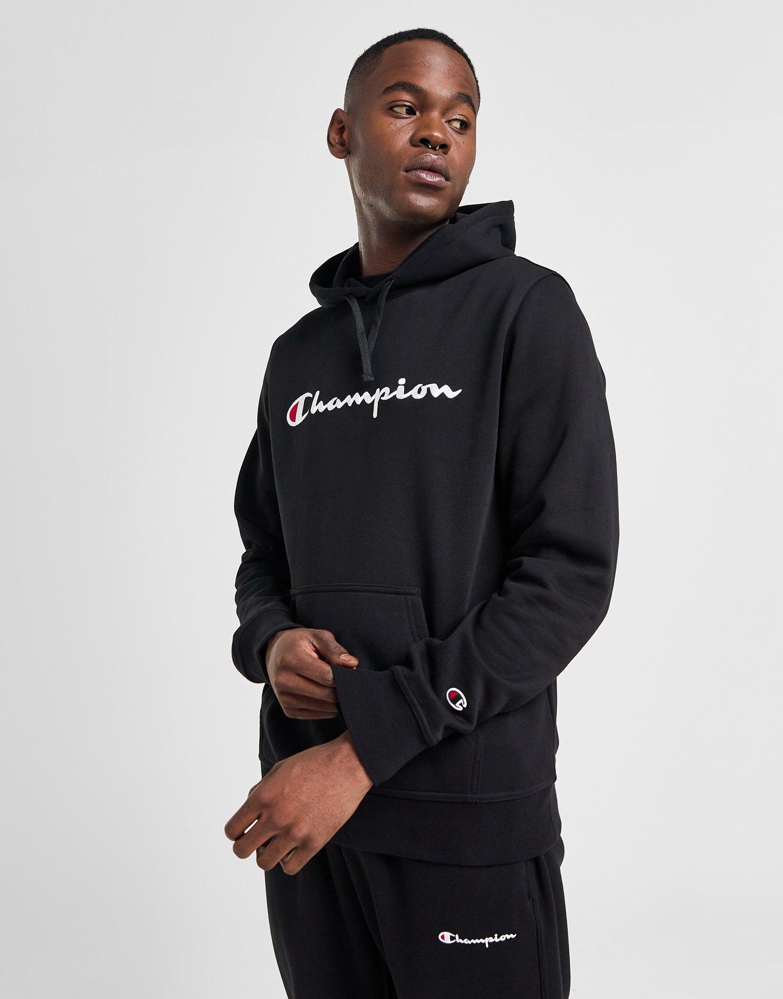 Champion logo tape overhead hoodie black sale