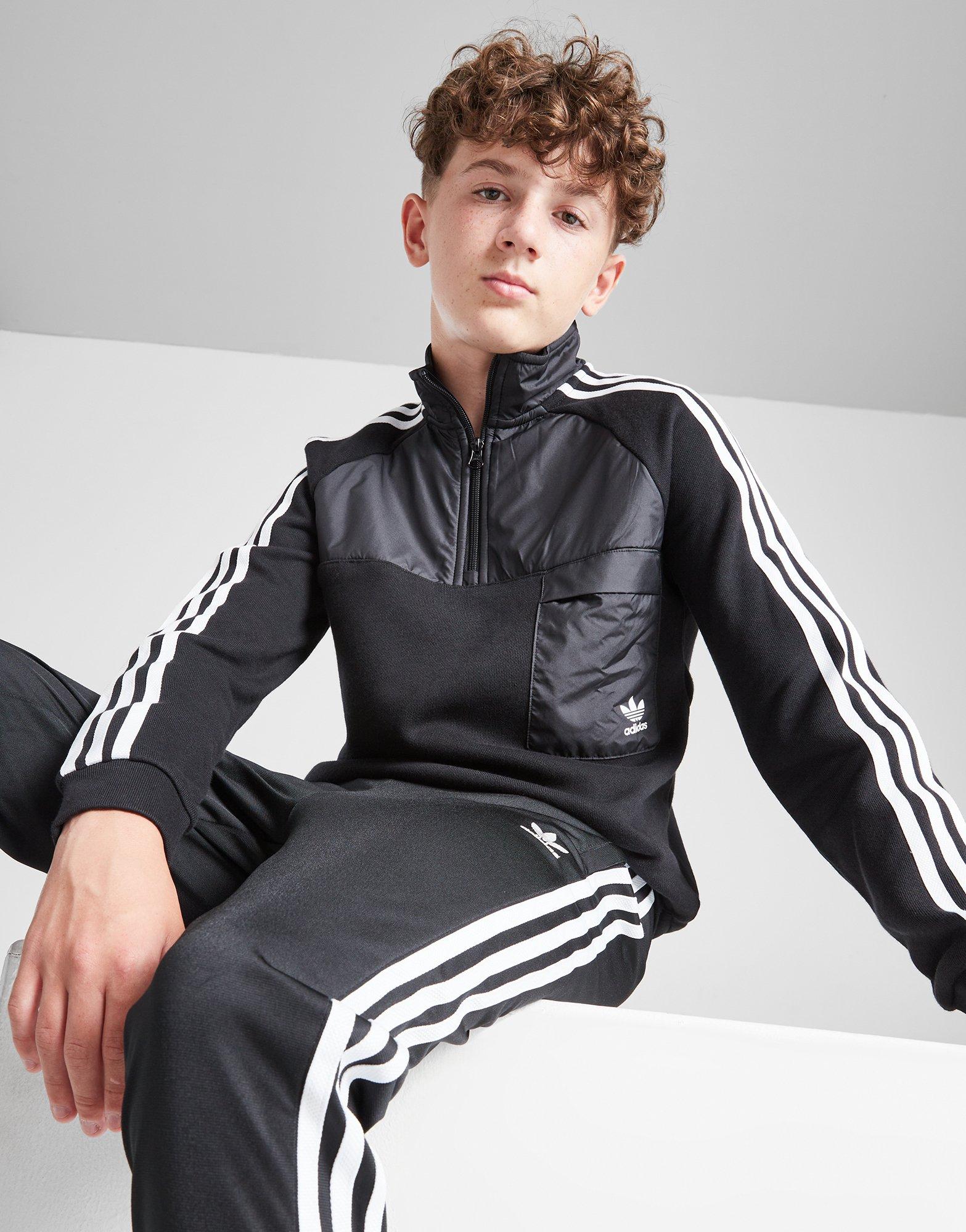 adidas Originals Trefoil 3 Stripes 1 4 Zip Top Junior Schwarz JD Sports Deutschland