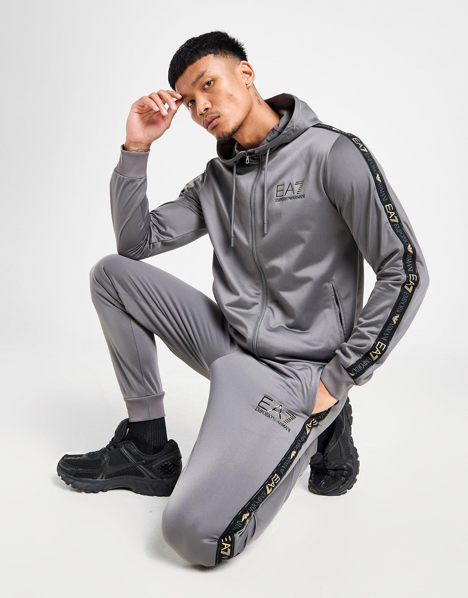 Ea7 tracksuit grey and black on sale