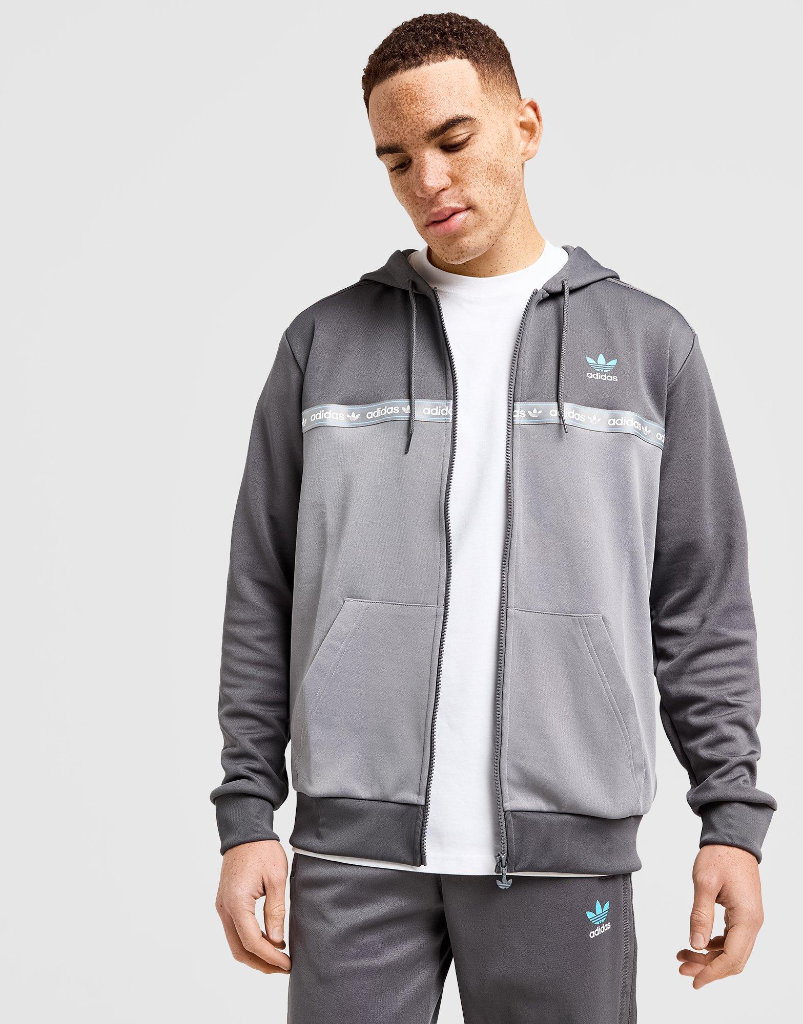 Adidas tape hoodie grey best sale