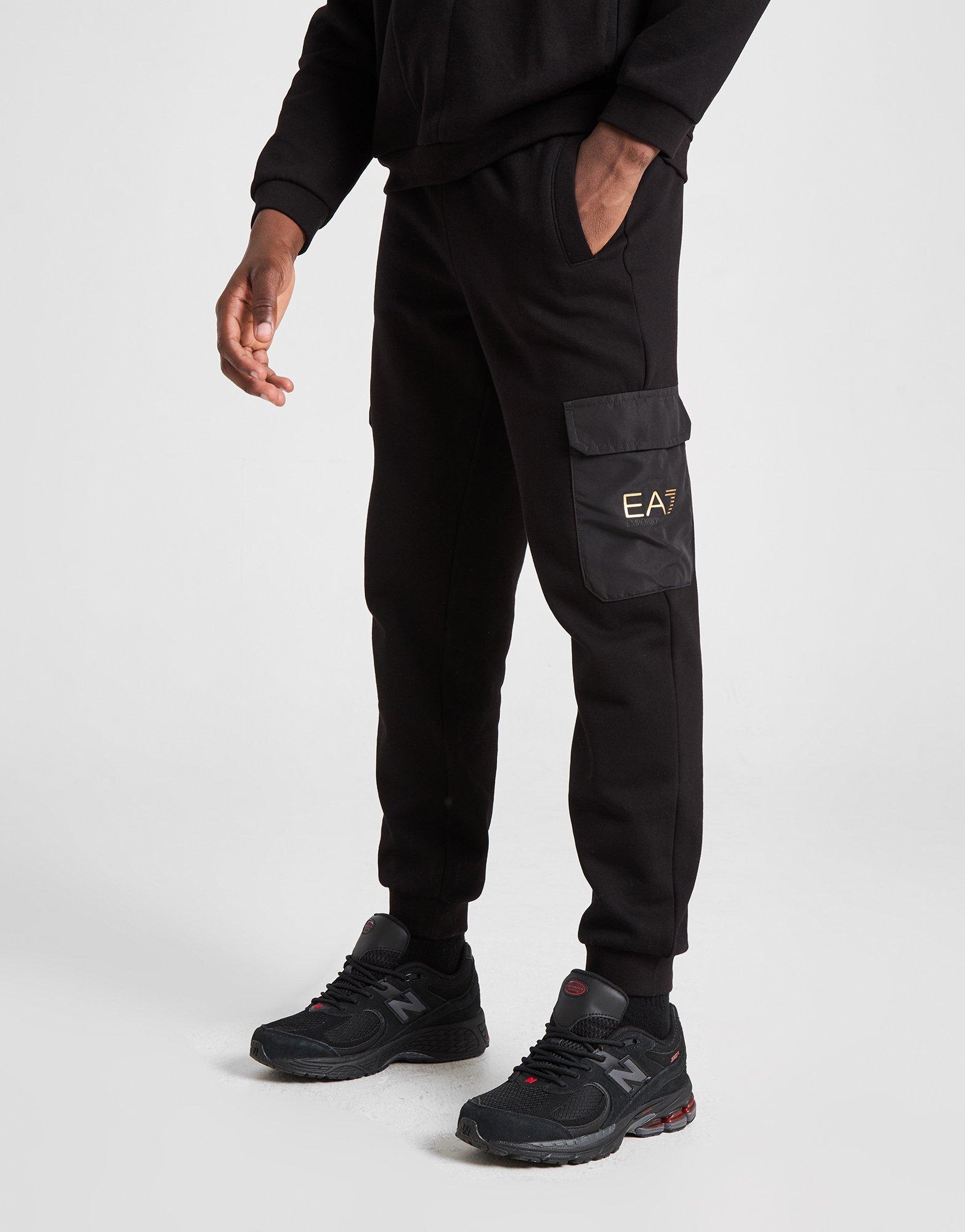 Black EA7 Emporio Armani Woven Pocket Cargo Track Pants Junior