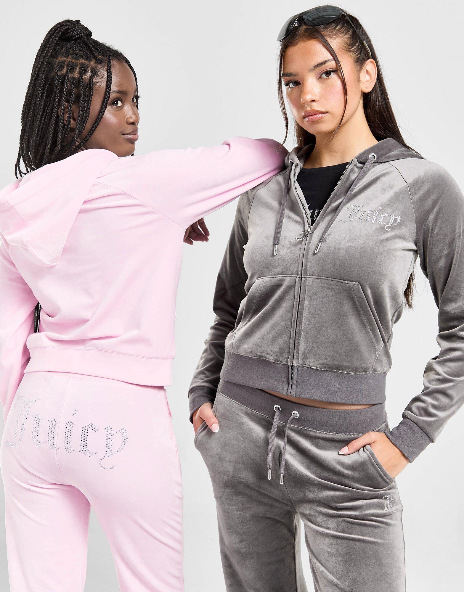 JUICY COUTURE Diamante Logo Velour Full Zip Hoodie