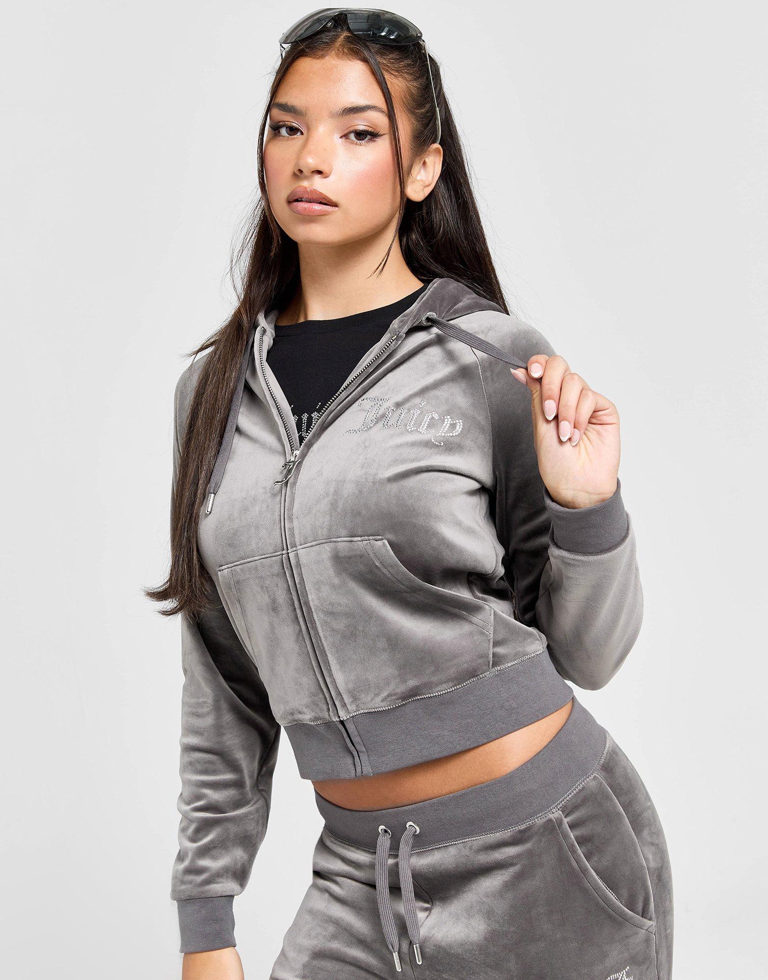 JUICY COUTURE Diamante Logo Velour Full Zip Hoodie