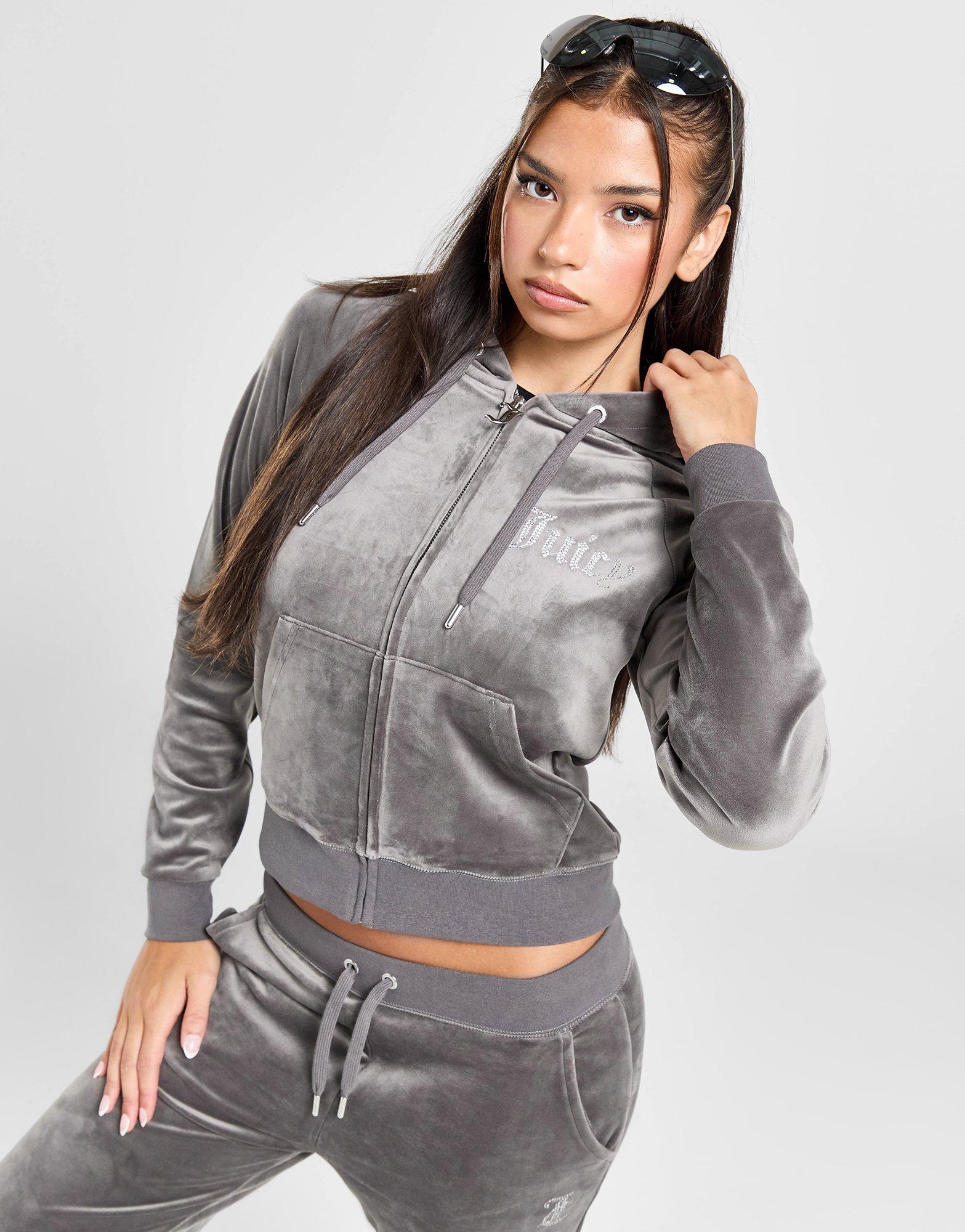 JUICY COUTURE Diamante Logo Velour Full Zip Hoodie