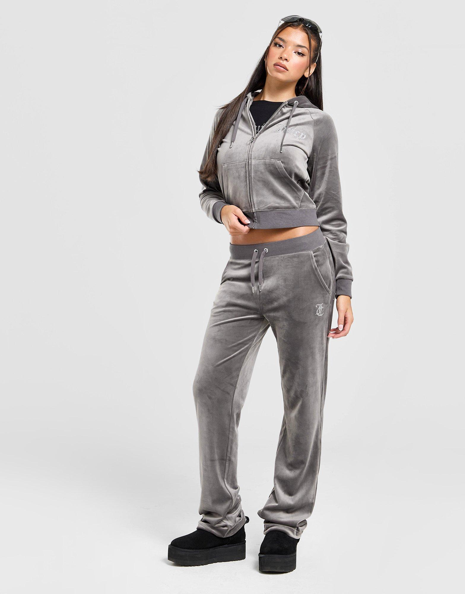 JUICY COUTURE Diamante Logo Velour Full Zip Hoodie