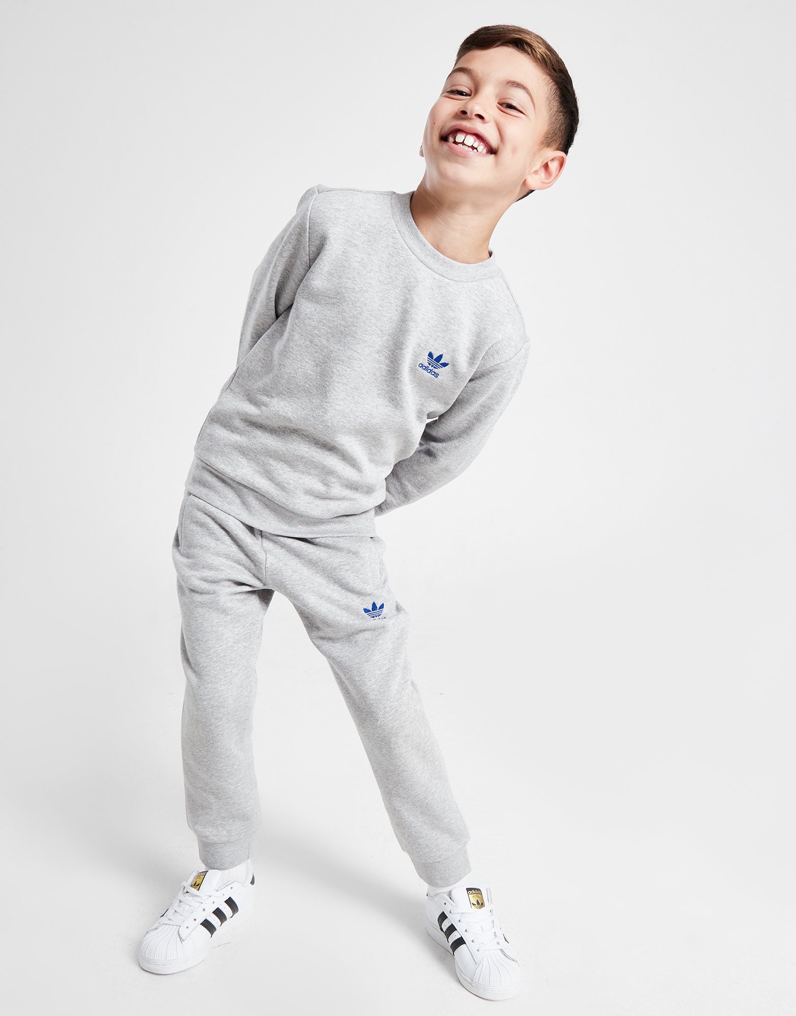 Grey adidas Originals Trefoil Crew Joggers Tracksuit Children JD Sports UK