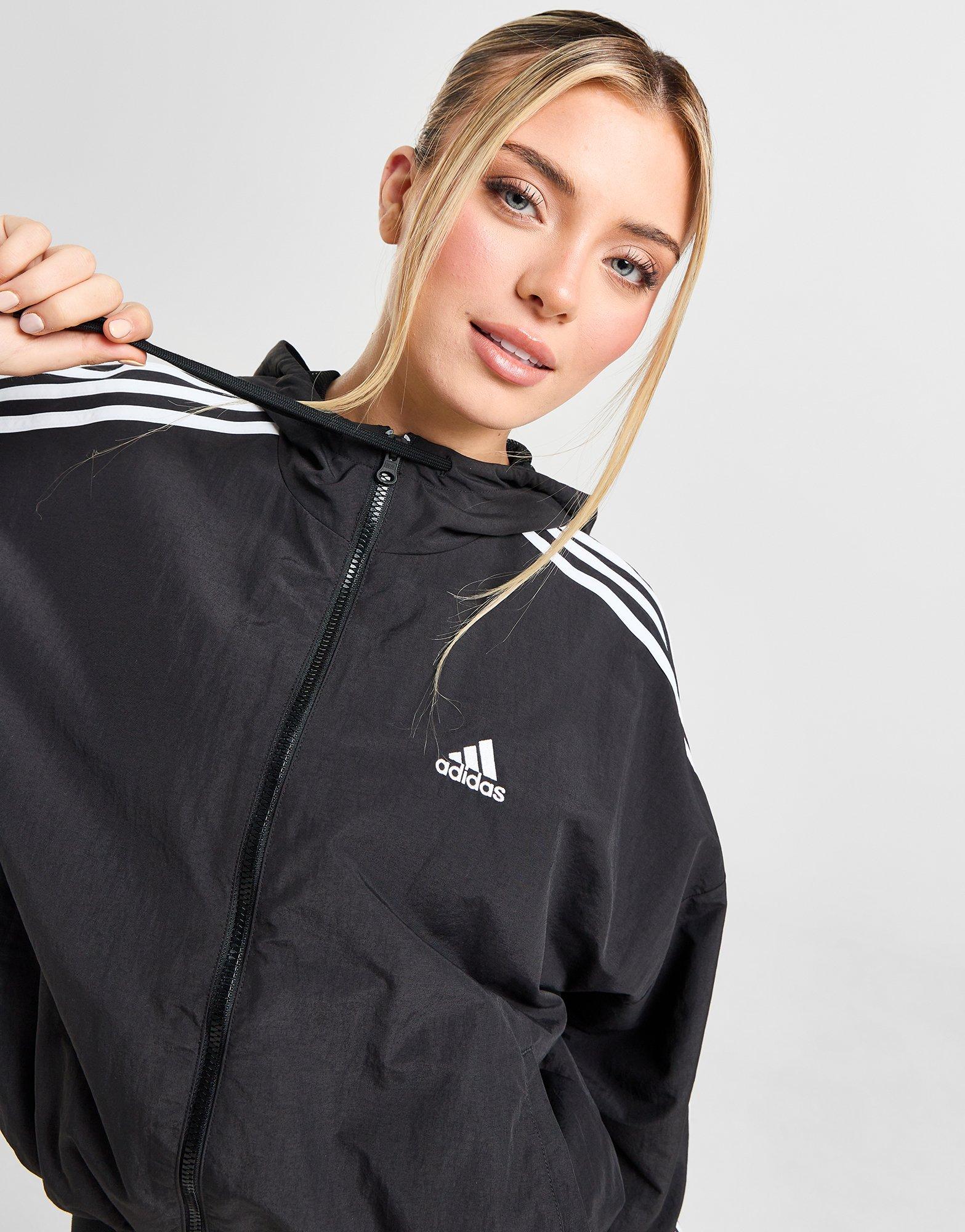 Adidas black 3 stripe jacket women's deals