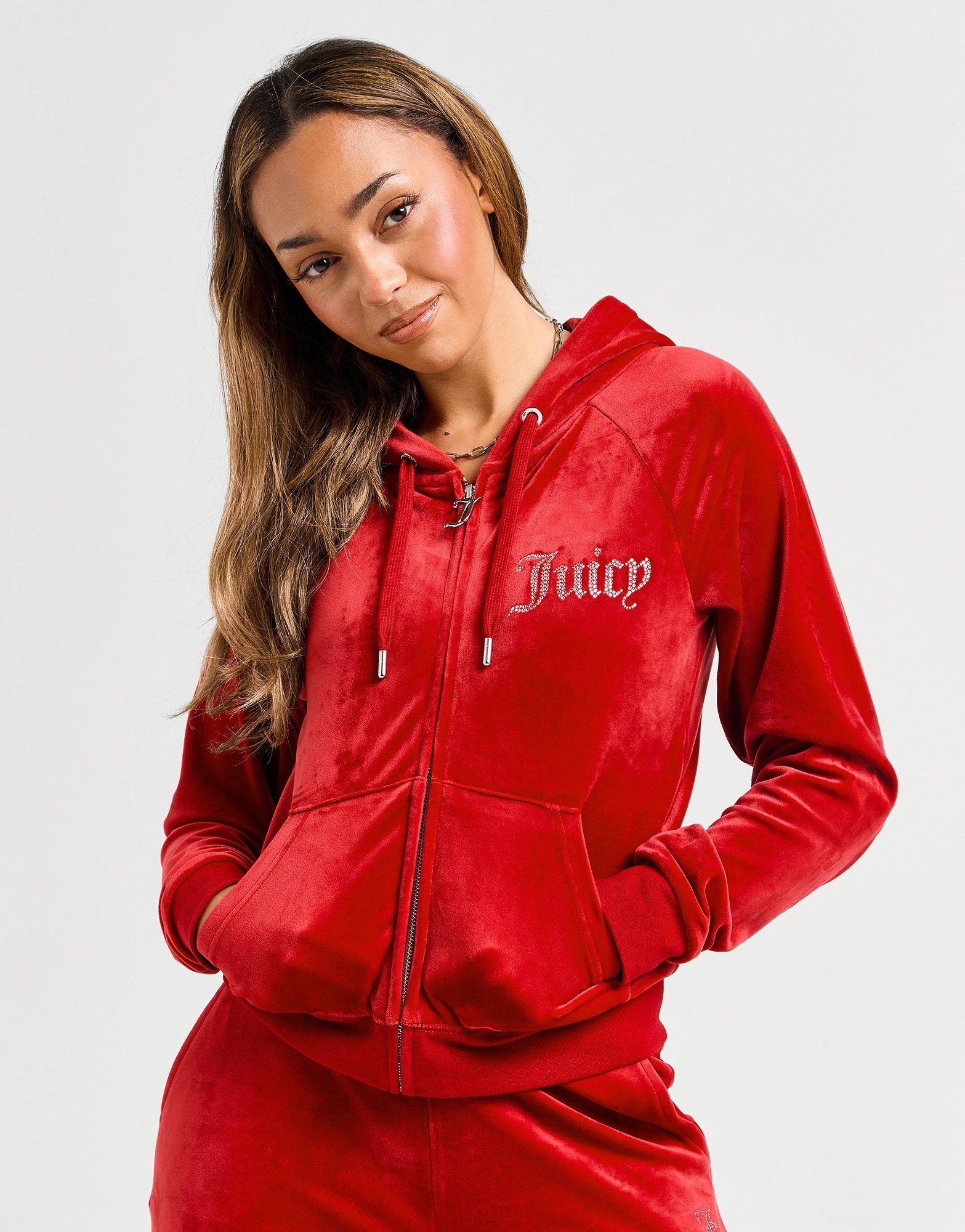 JUICY COUTURE Diamante Logo Velour Full Zip Hoodie