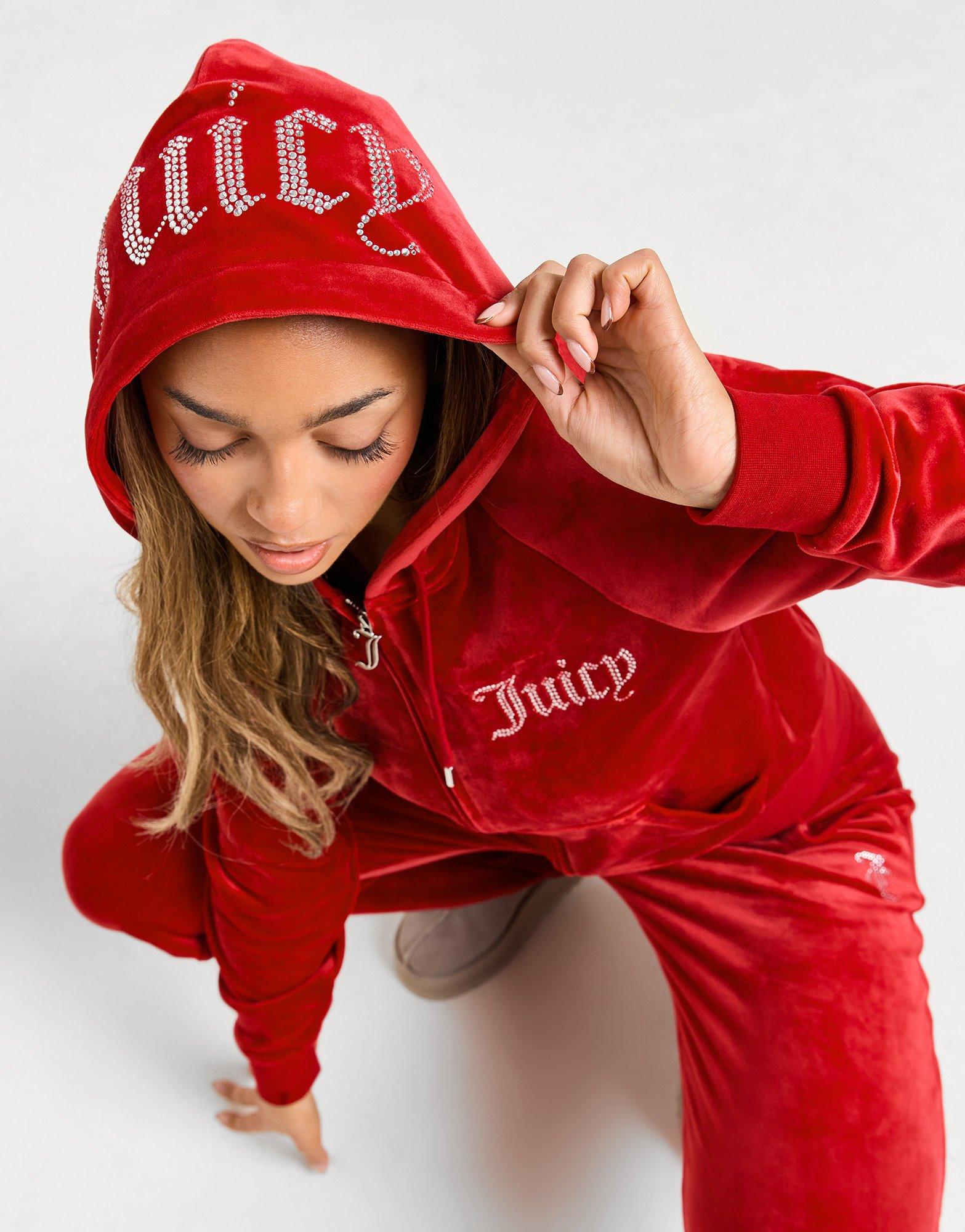 JUICY COUTURE Diamante Logo Velour Full Zip Hoodie