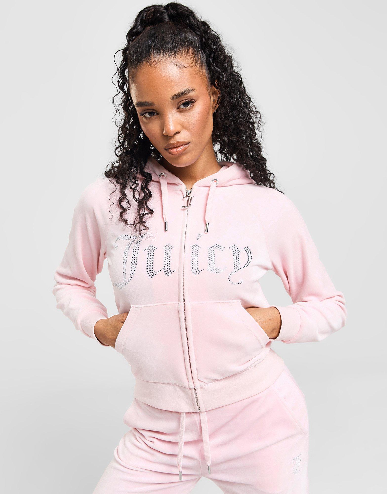 JUICY COUTURE Diamante Logo Velour Full Zip Hoodie