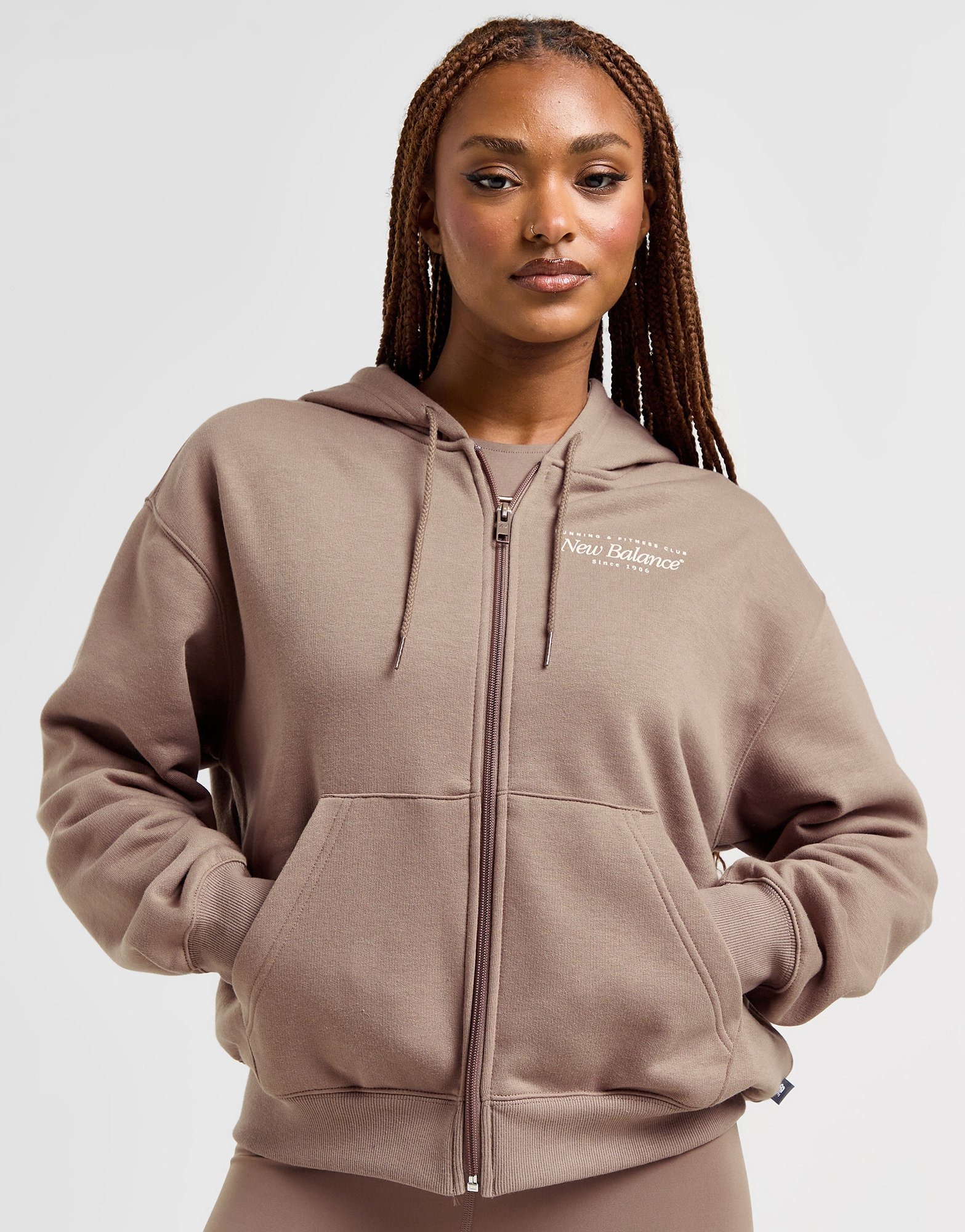 Brown New Balance Double Script Full Zip Hoodie - JD Sports Global