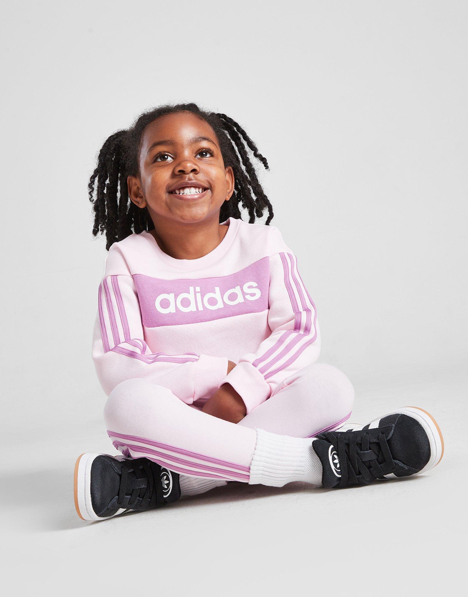 adidas Girls Linear Colour Block Crew Tracksuit Infant