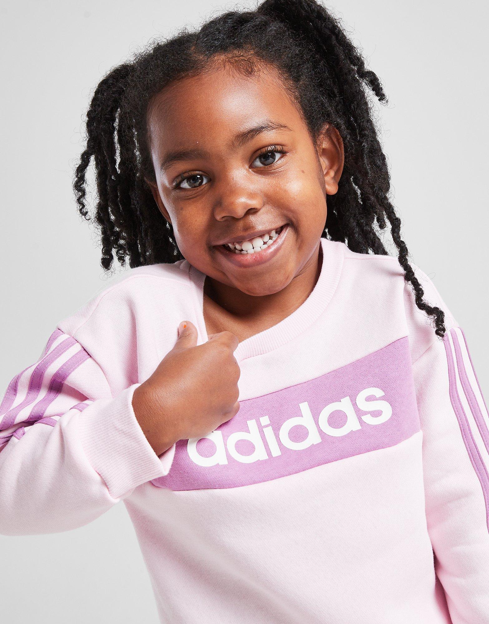 adidas Girls' Linear Colour Block Crew Tracksuit Infant