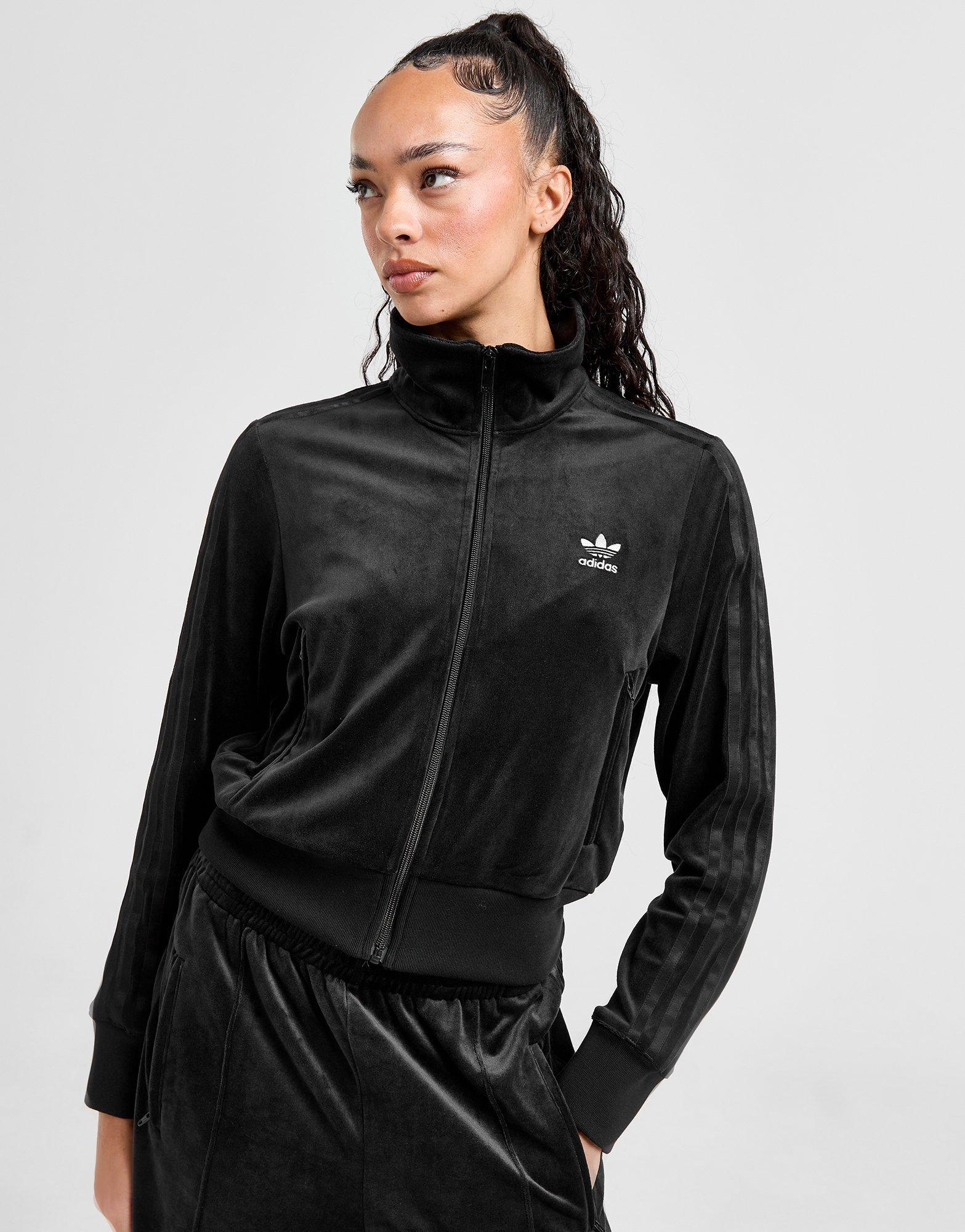 Adidas black velour tracksuit womens on sale