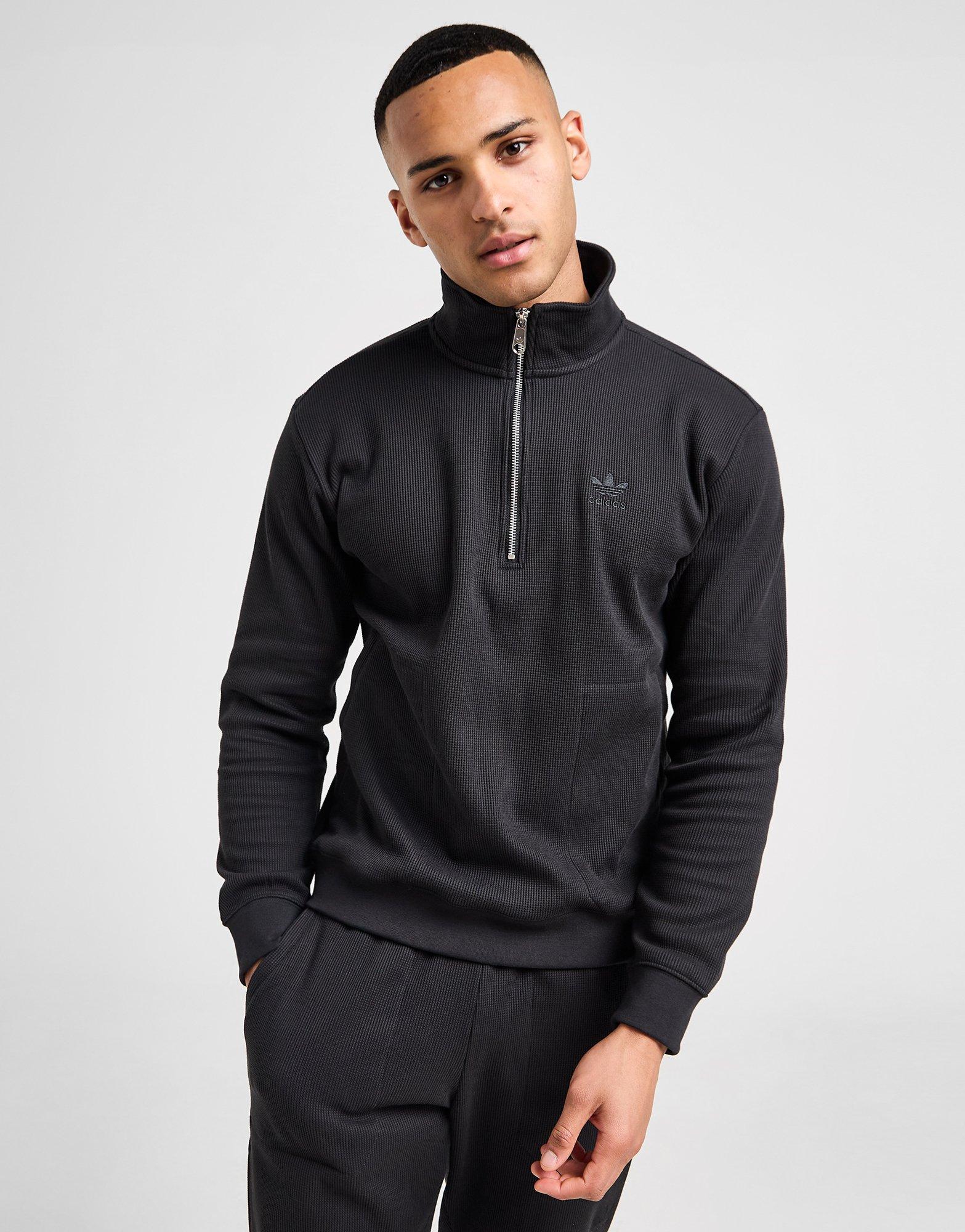 Black adidas Originals Waffle 1 2 Zip Sweatshirt JD Sports UK