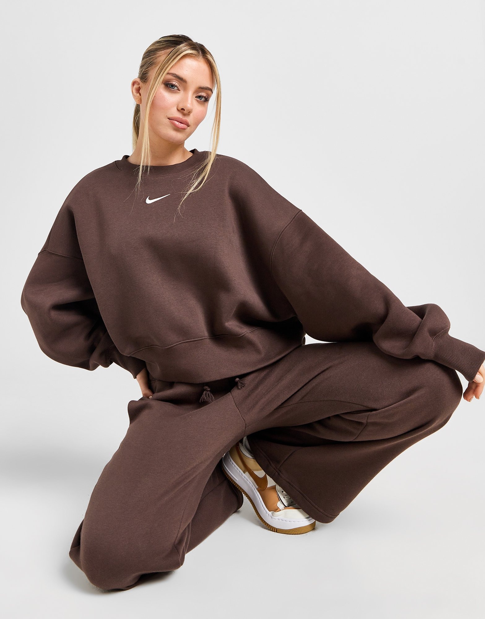 Brown Nike Phoenix Oversized Crop Crew Sweatshirt JD Sports UK