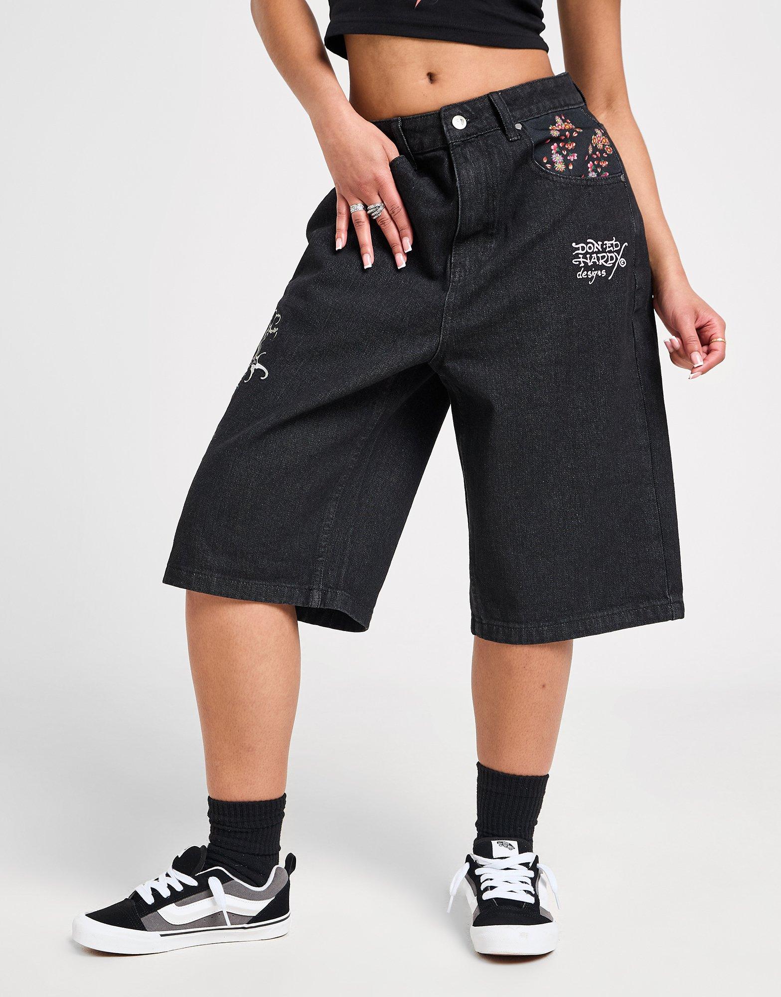 Black Ed Hardy Dragon Denim Jorts - JD Sports Global