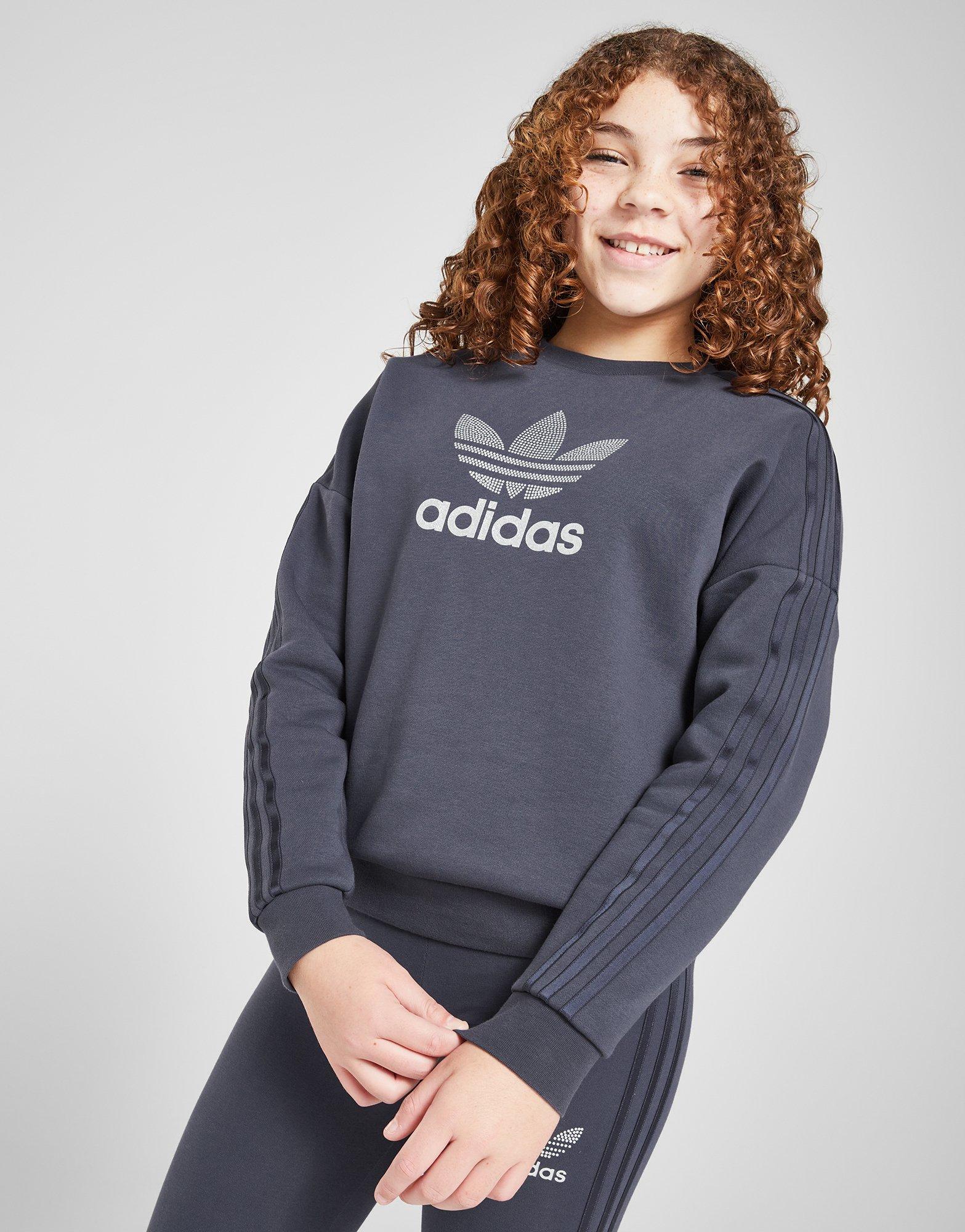 adidas Originals Girls' Glitter Trefoil Crew Sweatshirt Junior
