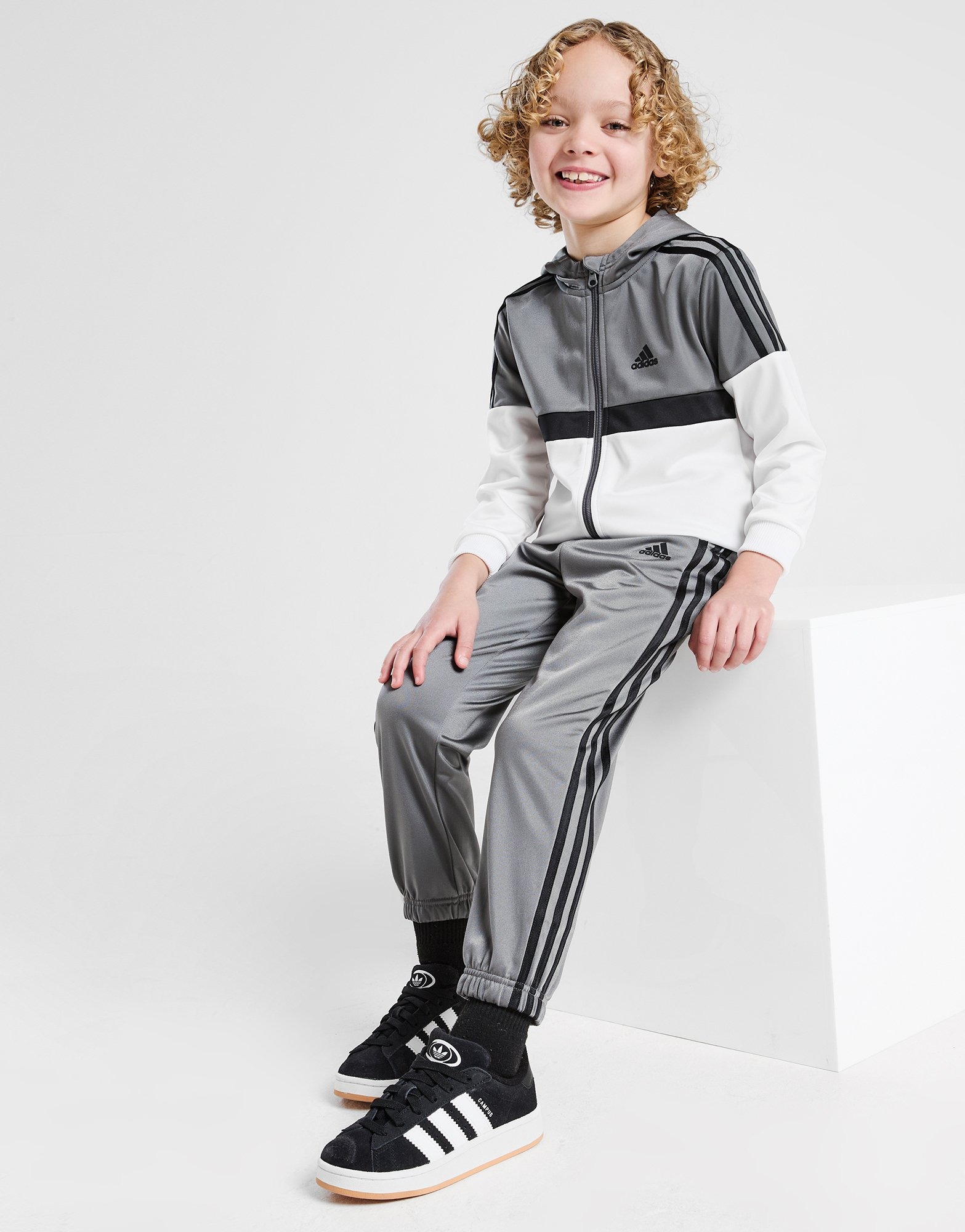 White adidas Badge of Sport Poly Full Zip Tracksuit Children JD