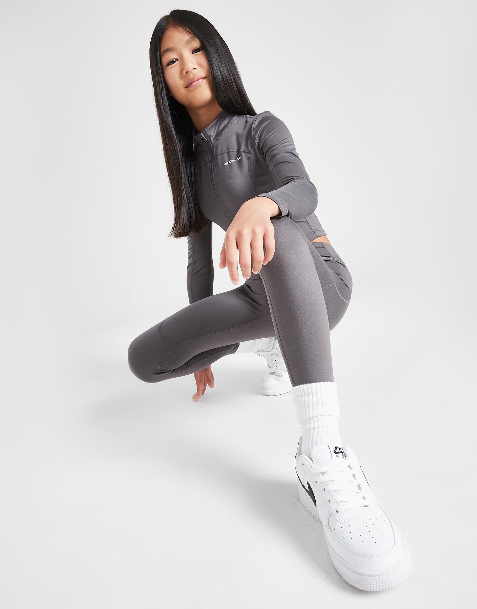 Grey Pink Soda Sport Girls' Fitness Form Full Zip Top Junior JD