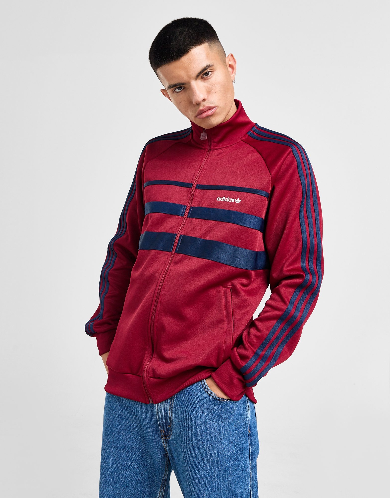 Adidas originals authentic three stripe rugby top in navy online