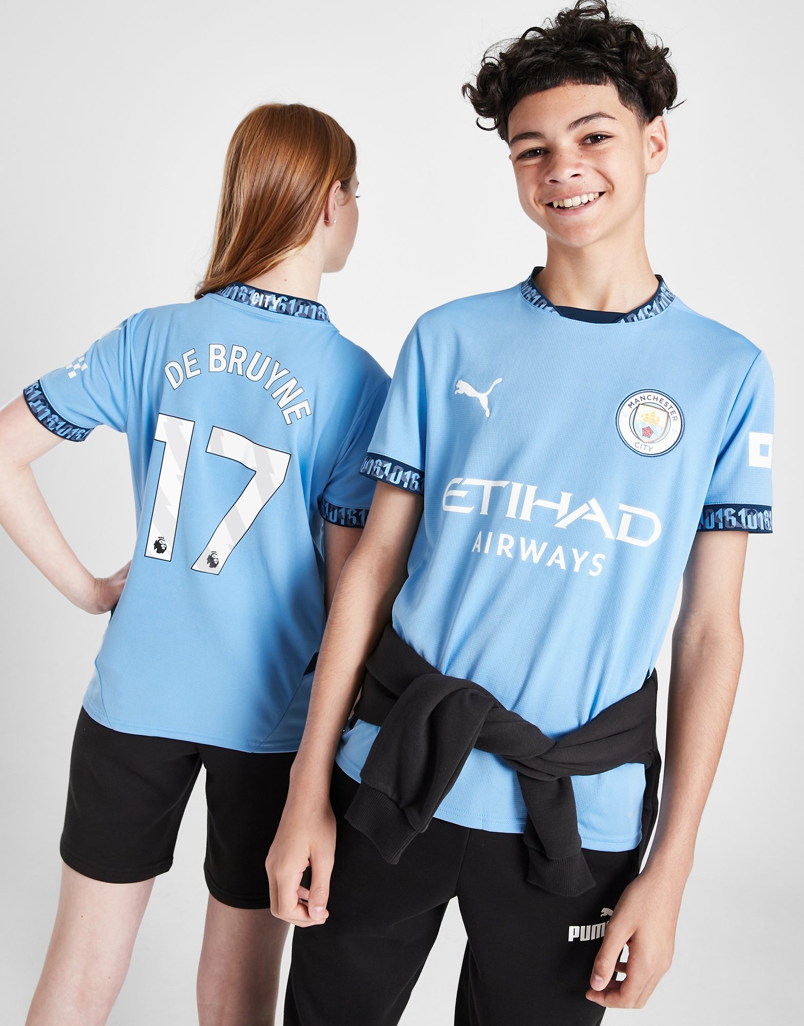 Blue PUMA Manchester City 24/25 De Bruyne #17 Home Shirt JR
