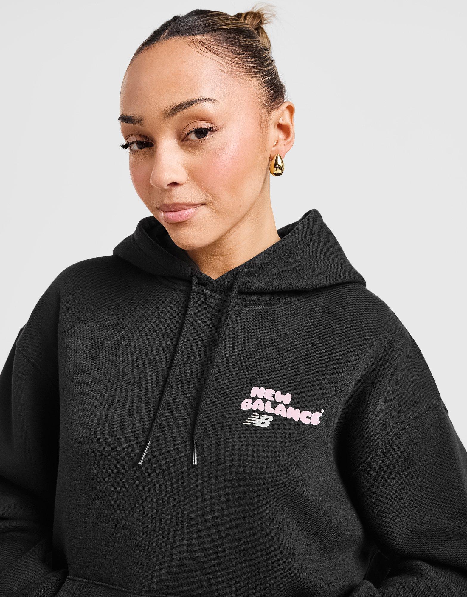 【関税&送料込】New Balance Black Cotton Sweatshirt New Balance Logo Embroidered Drawstring Sports Pullover