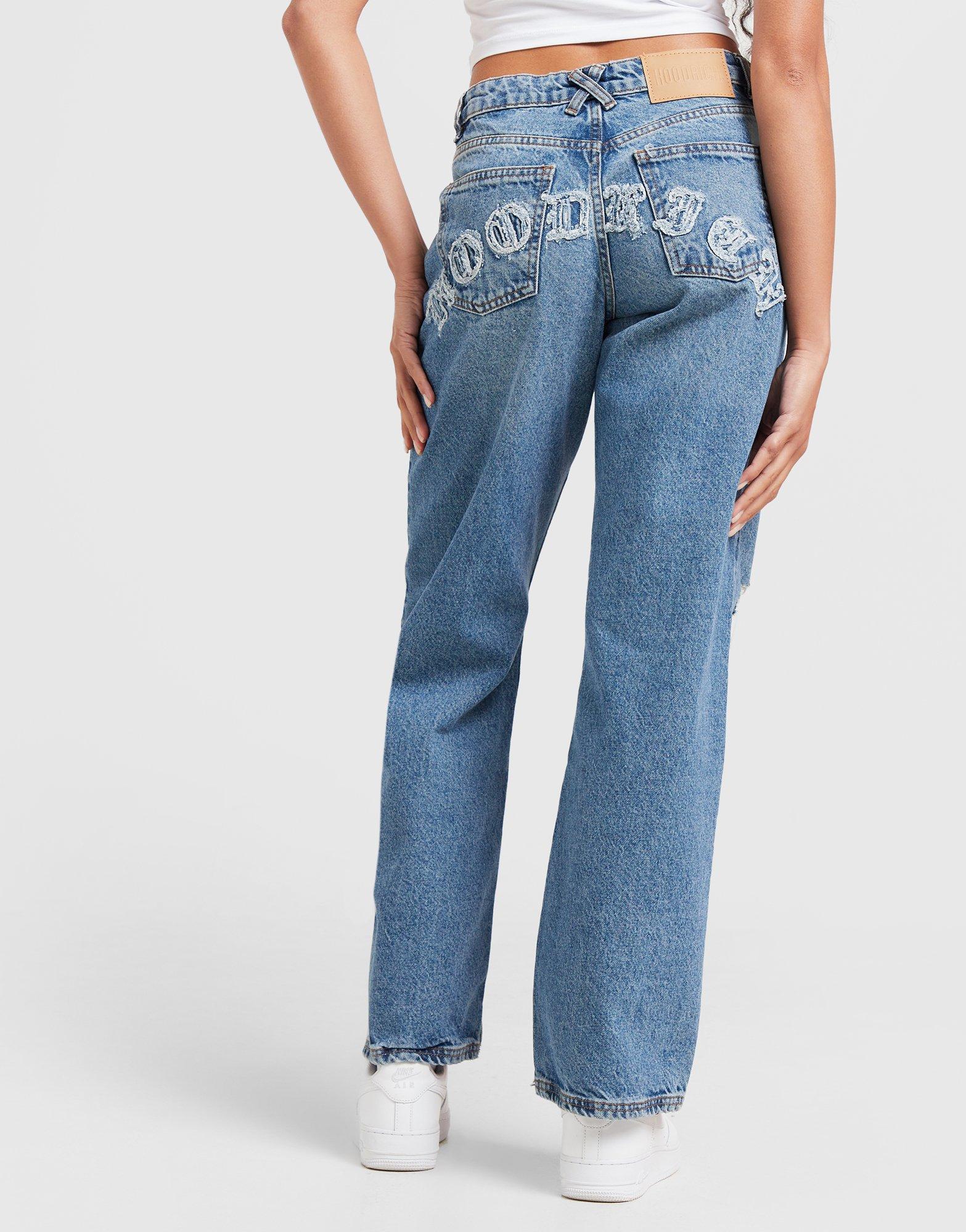 ◆HOODHOOD HD Multi Logo Applique Yellow Washed Denim Pant◆ HD Multi Logo Applique Yellow Washed Denim Pants - HOODHOOD