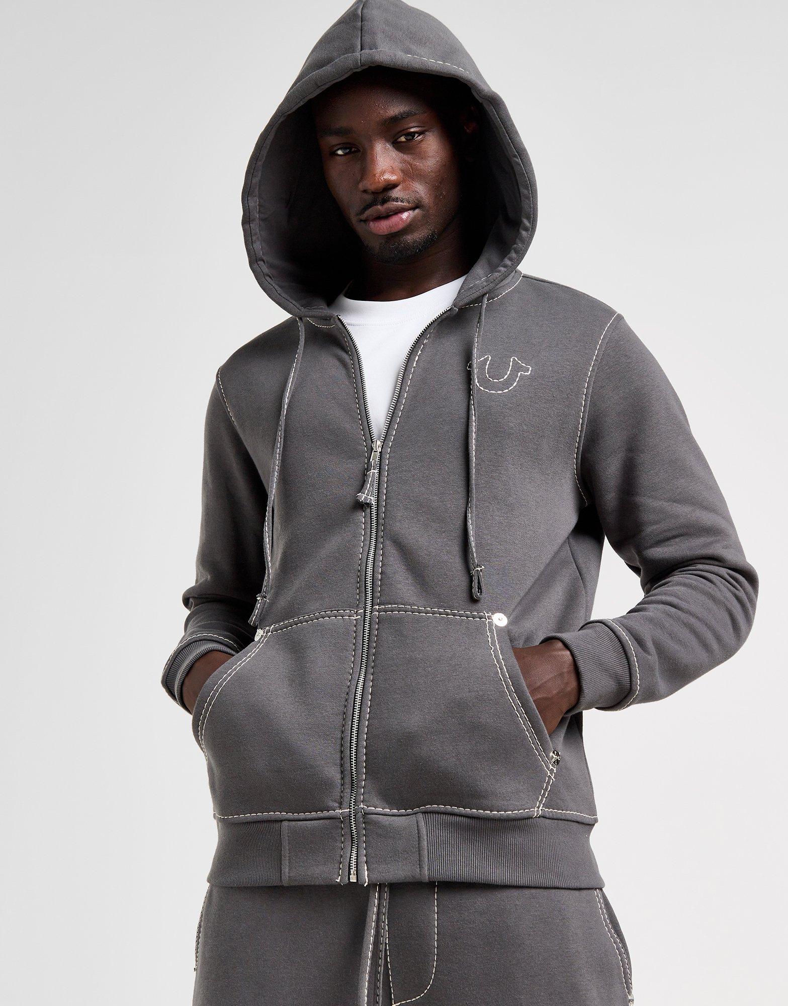【TRUE RELIGION】 R. Point Hoodie Grey Grey True Religion Big T Zip Through Hoodie - JD Sports Global
