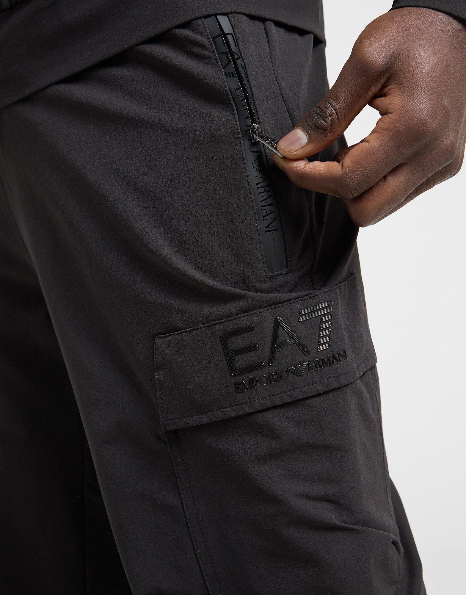 Black EA7 Emporio Armani Woven Tech Cargo Pants - JD Sports